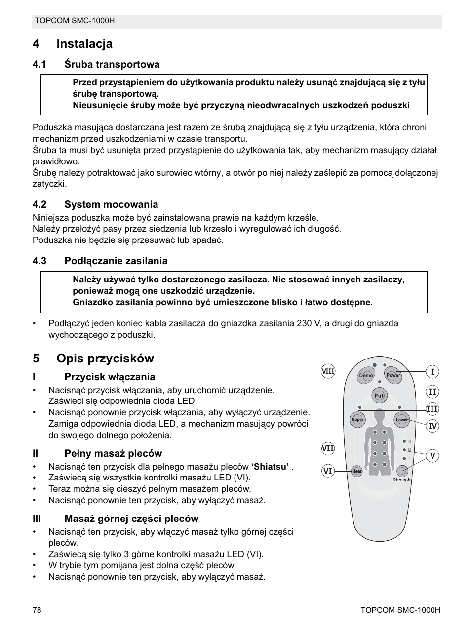 4instalacja, 5opis przycisków | Topcom SMC-1000H User Manual | Page 78 / 92