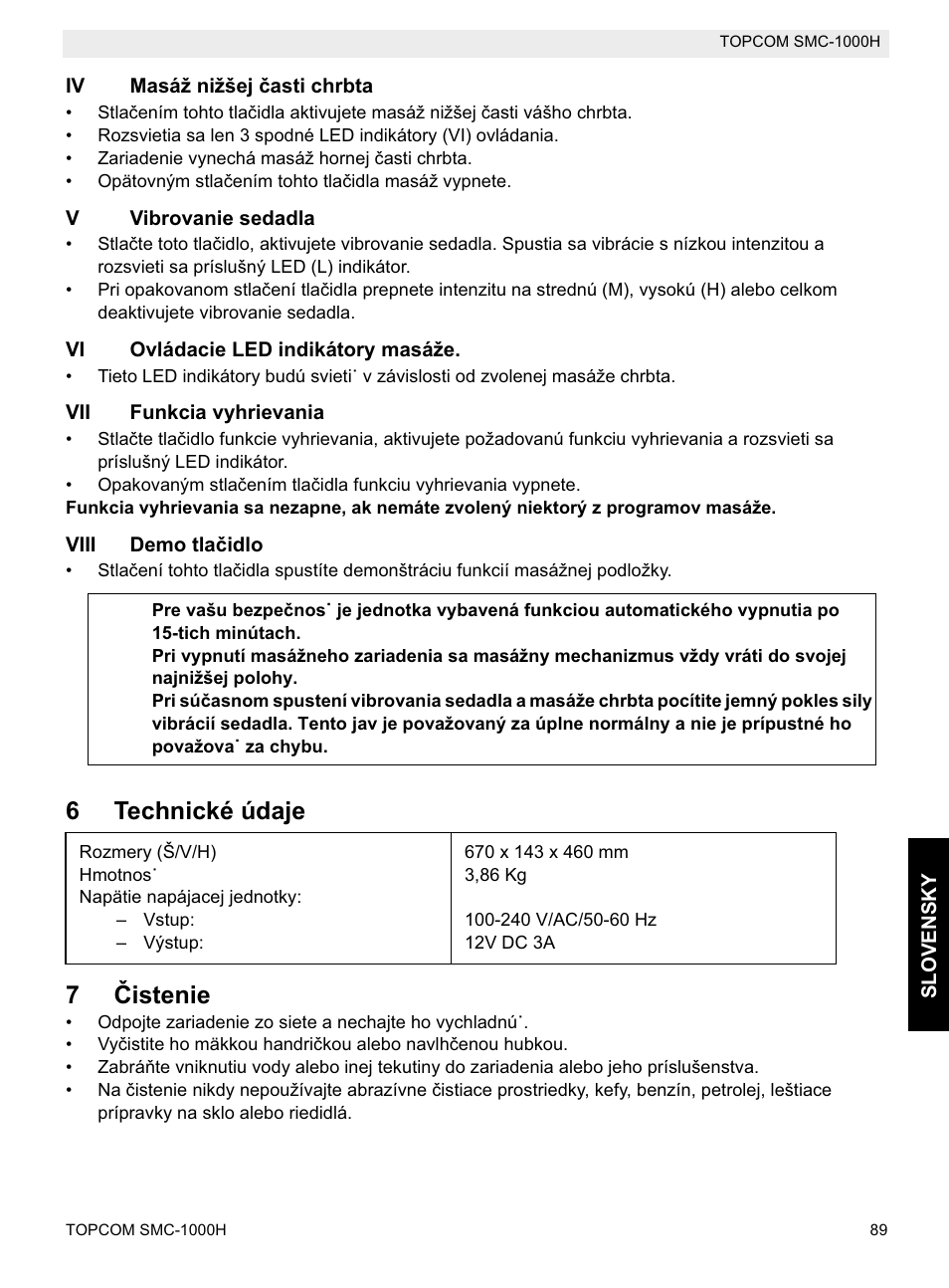 6technické údaje 7 ýistenie | Topcom SMC-1000H User Manual | Page 89 / 92