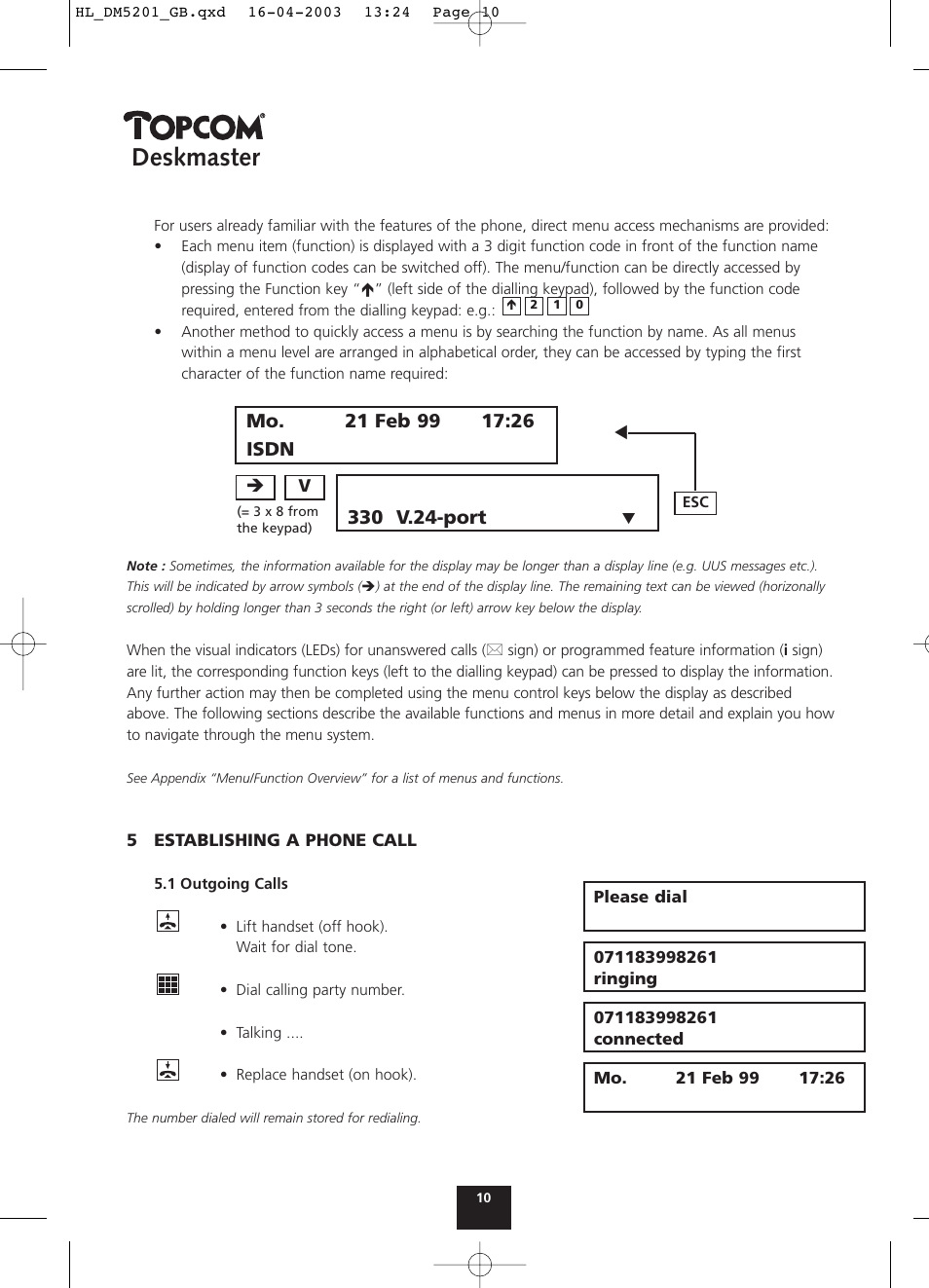 Deskmaster | Topcom DESKMASTER 520 User Manual | Page 10 / 52