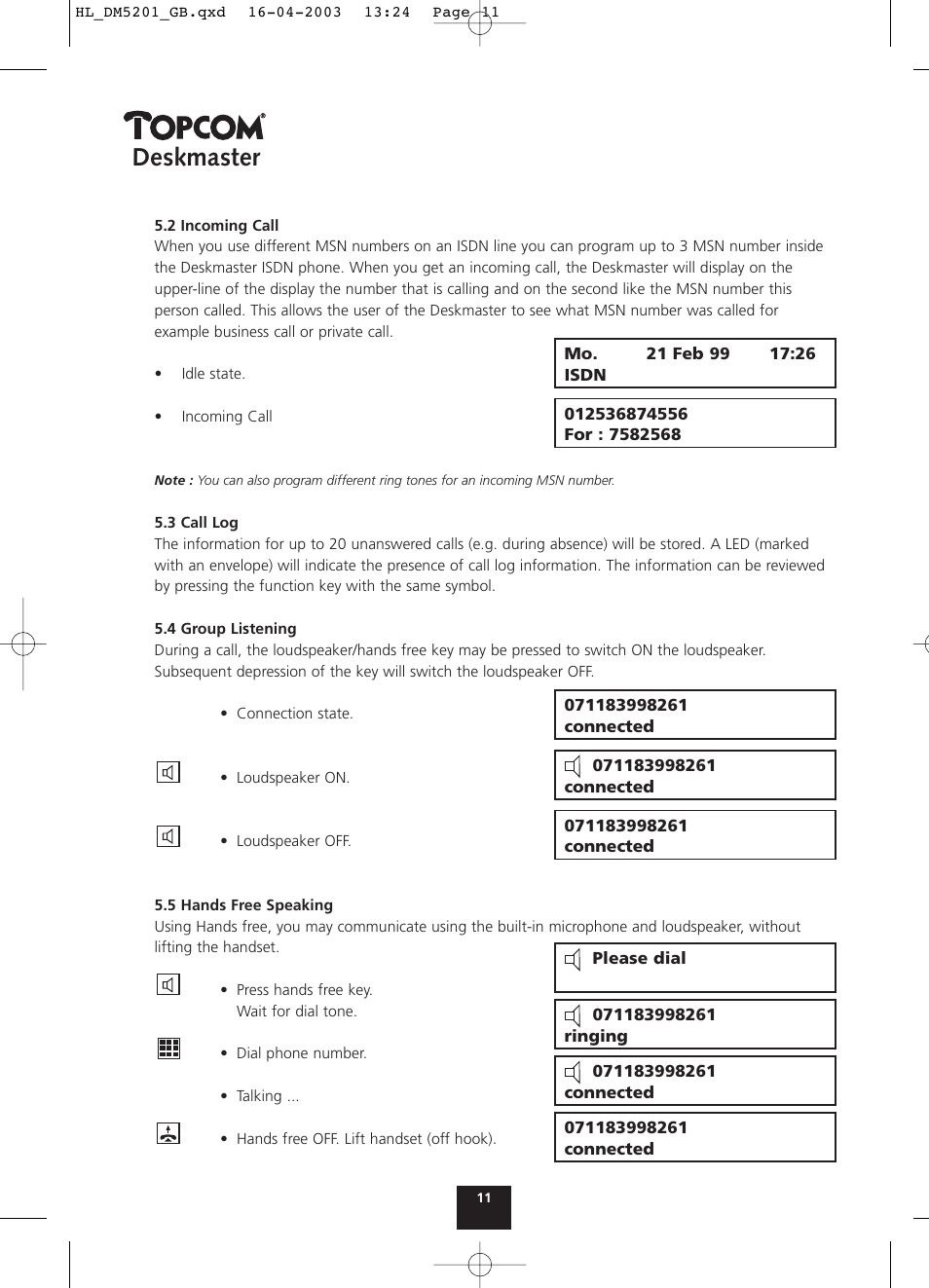 Deskmaster | Topcom DESKMASTER 520 User Manual | Page 11 / 52