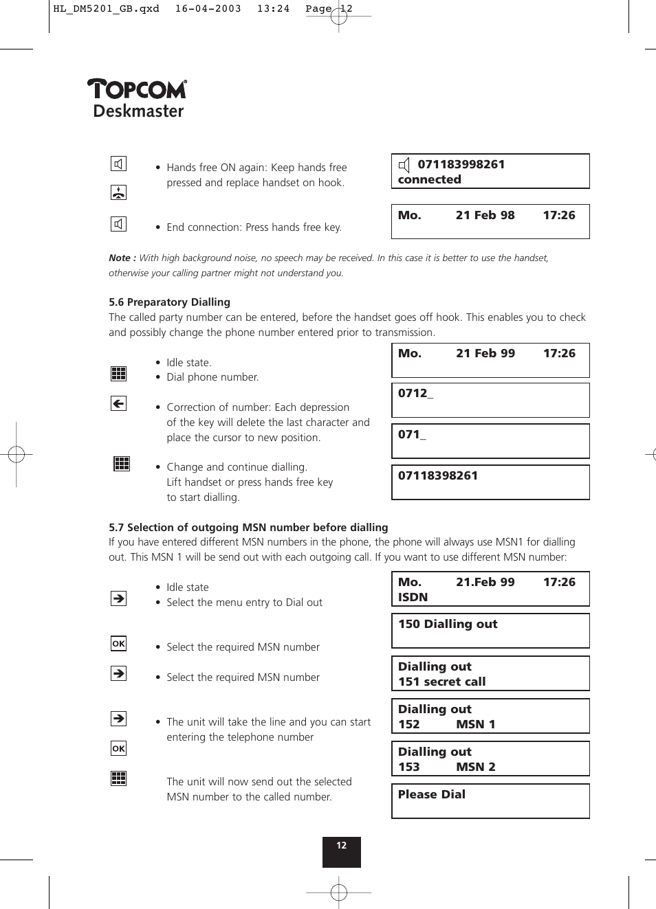Deskmaster | Topcom DESKMASTER 520 User Manual | Page 12 / 52