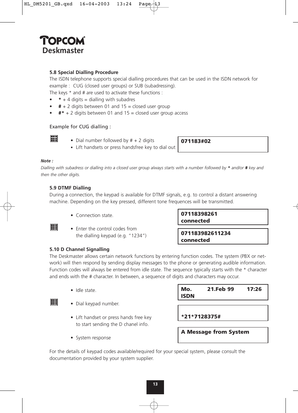 Deskmaster | Topcom DESKMASTER 520 User Manual | Page 13 / 52