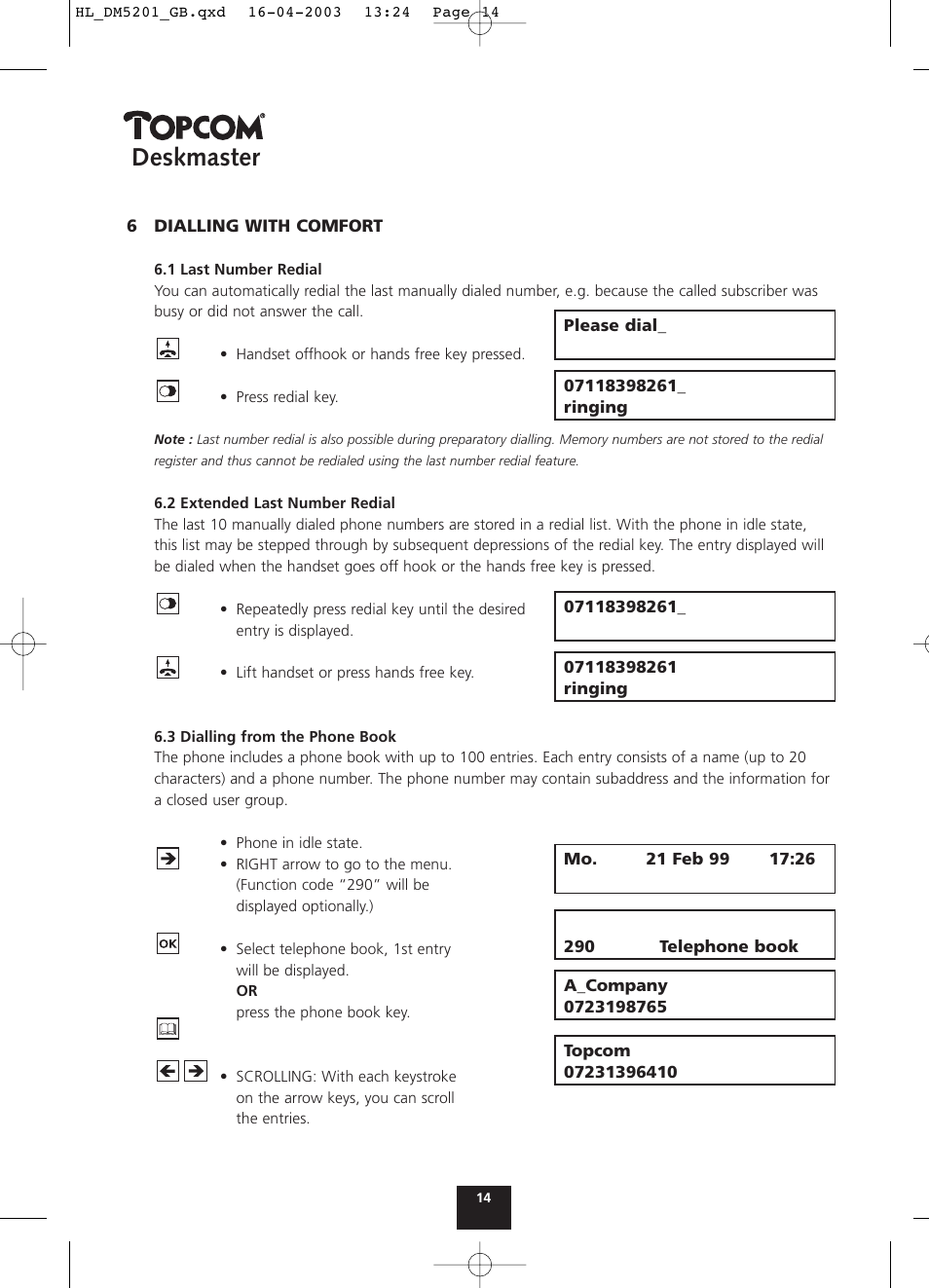 Deskmaster | Topcom DESKMASTER 520 User Manual | Page 14 / 52
