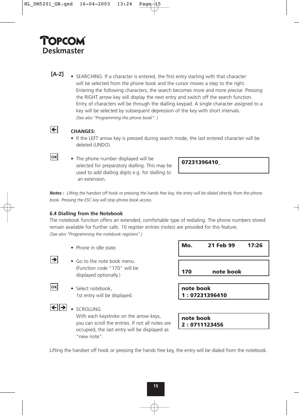 Deskmaster | Topcom DESKMASTER 520 User Manual | Page 15 / 52