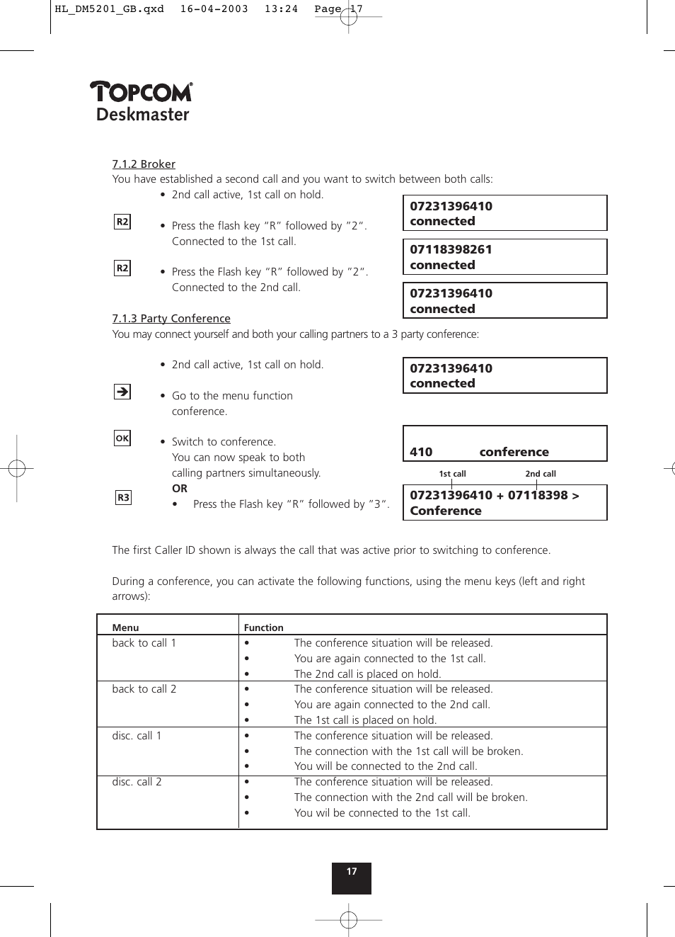 Deskmaster | Topcom DESKMASTER 520 User Manual | Page 17 / 52