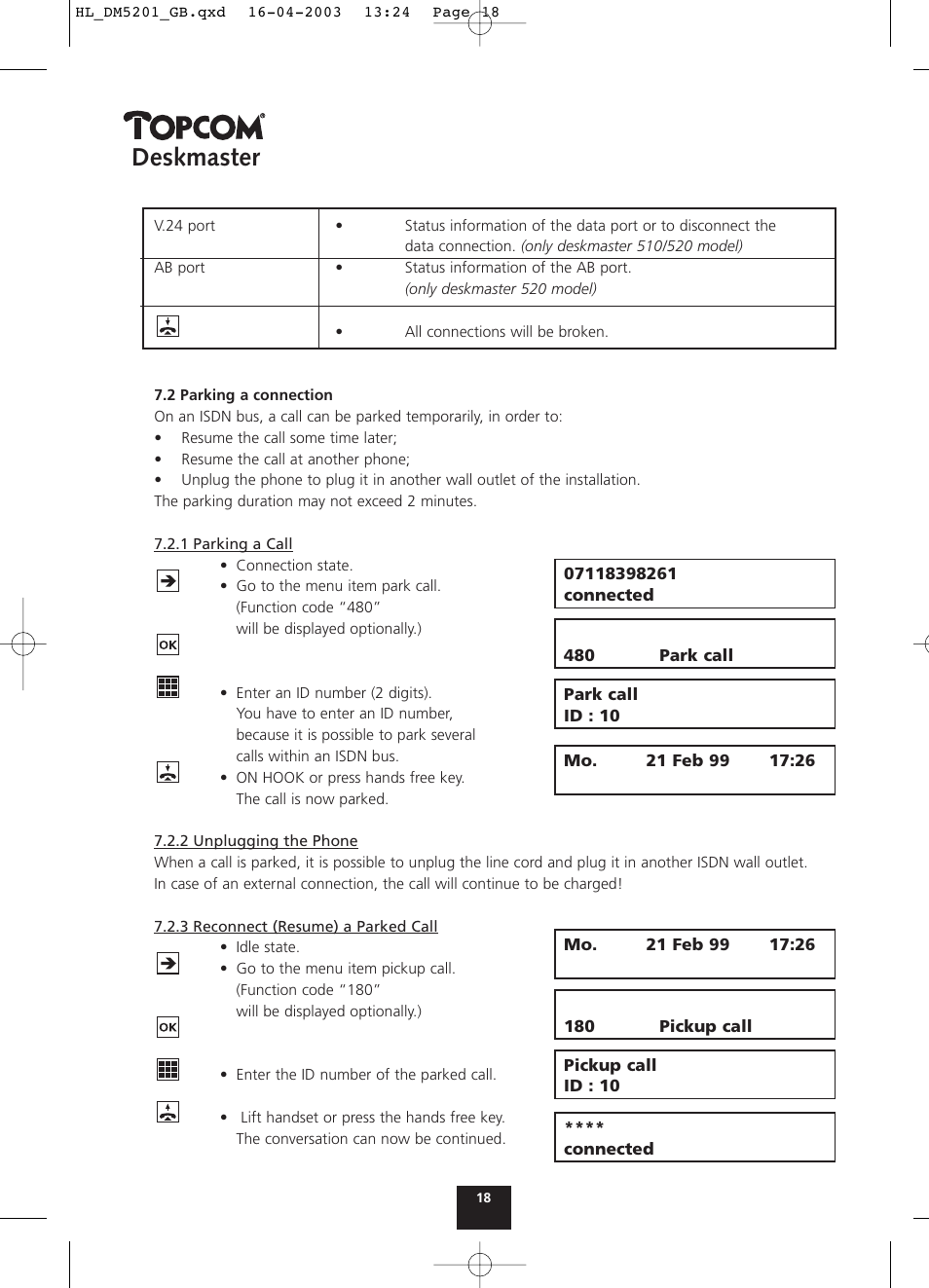 Deskmaster | Topcom DESKMASTER 520 User Manual | Page 18 / 52