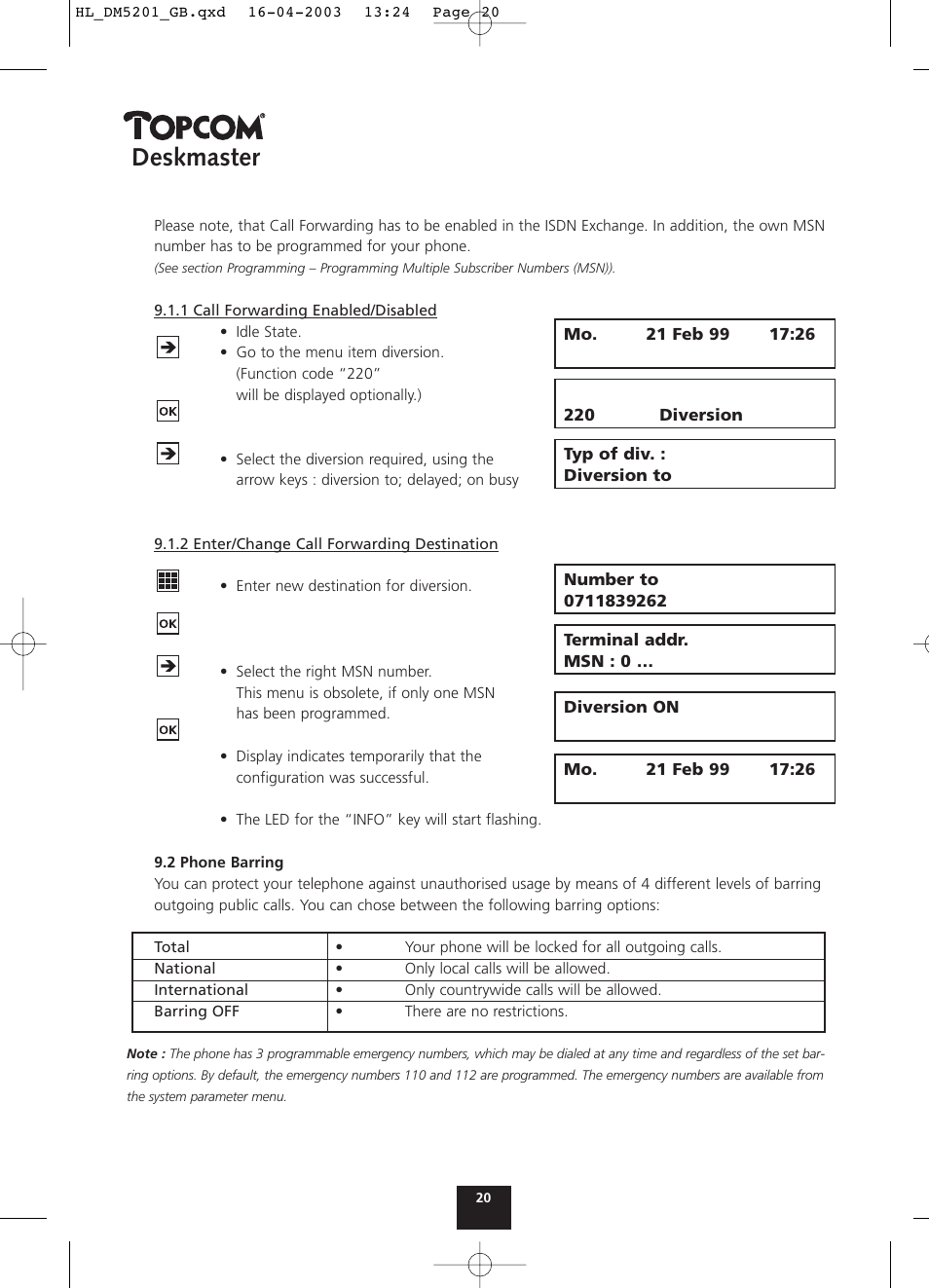 Deskmaster | Topcom DESKMASTER 520 User Manual | Page 20 / 52