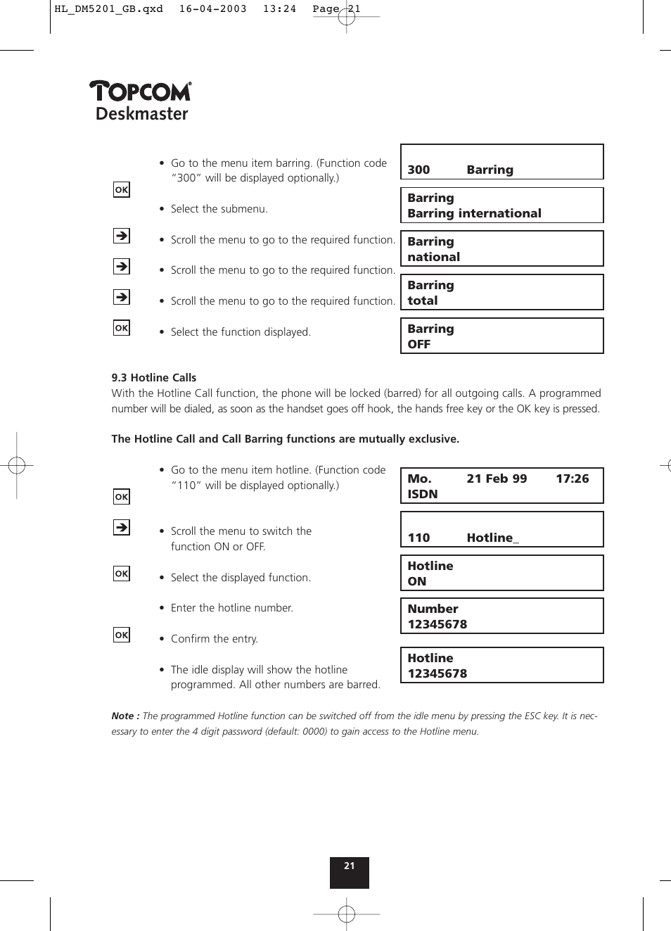 Deskmaster | Topcom DESKMASTER 520 User Manual | Page 21 / 52