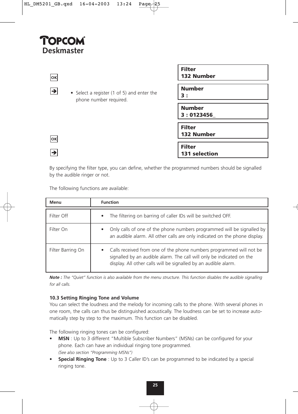 Deskmaster | Topcom DESKMASTER 520 User Manual | Page 25 / 52