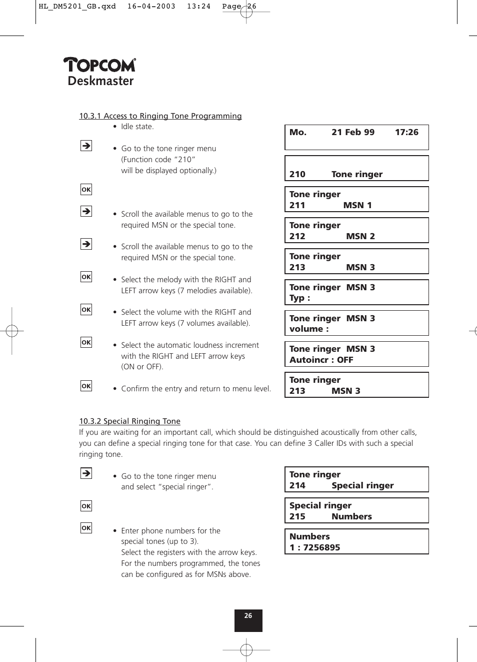 Deskmaster | Topcom DESKMASTER 520 User Manual | Page 26 / 52