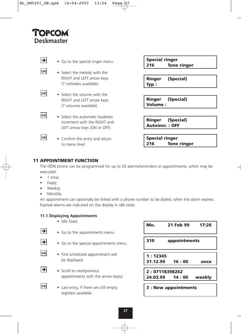 Deskmaster | Topcom DESKMASTER 520 User Manual | Page 27 / 52