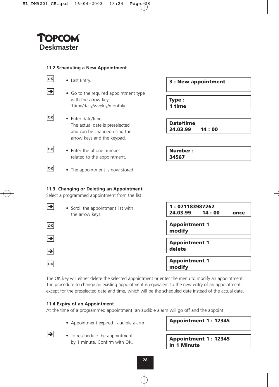 Deskmaster | Topcom DESKMASTER 520 User Manual | Page 28 / 52