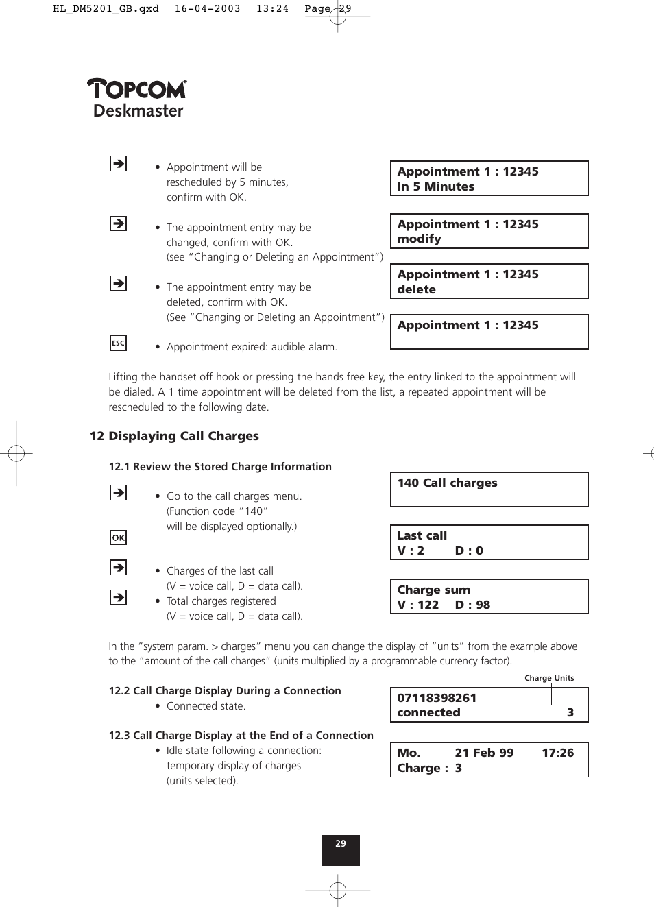 Deskmaster | Topcom DESKMASTER 520 User Manual | Page 29 / 52