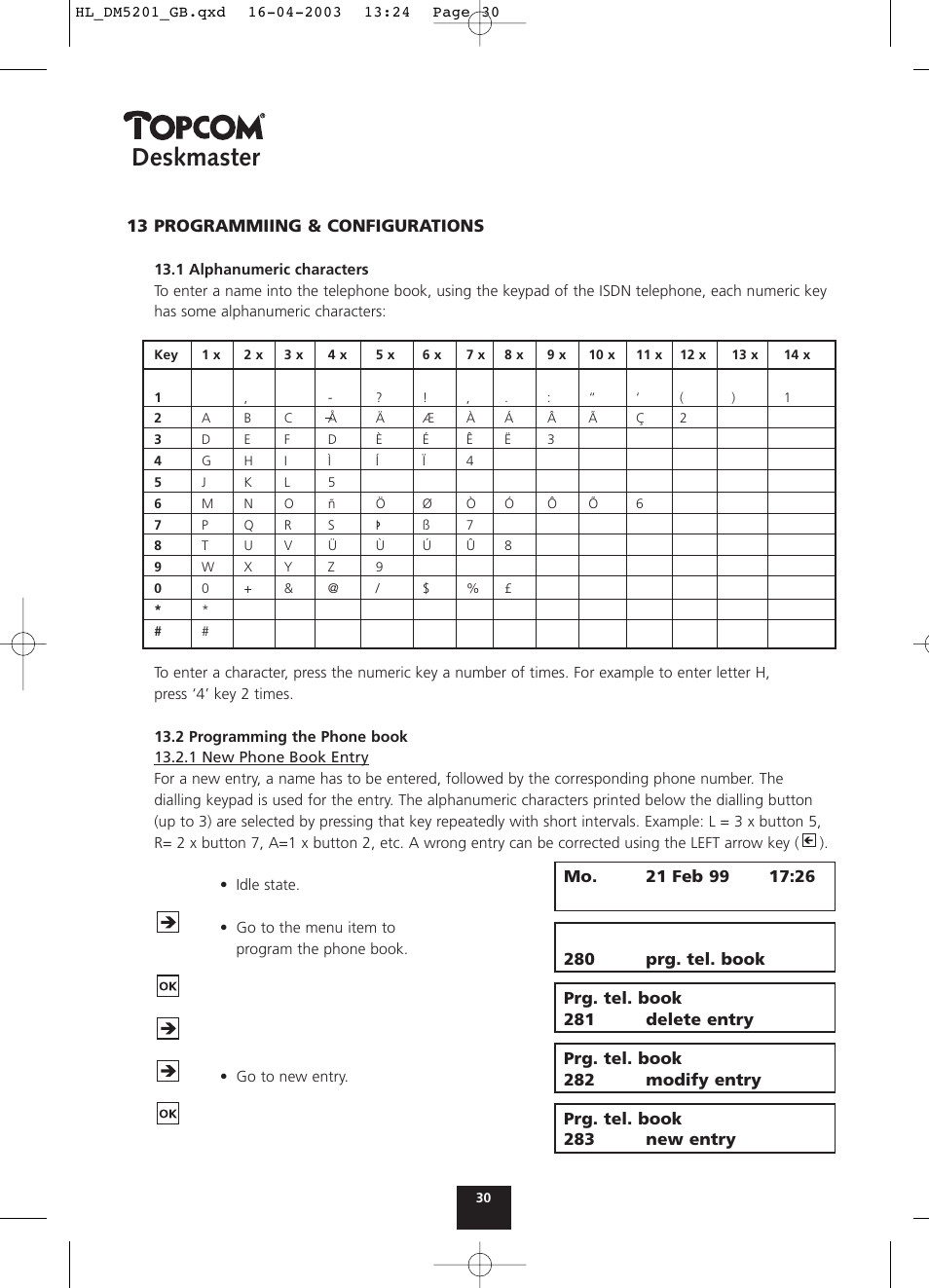 Deskmaster | Topcom DESKMASTER 520 User Manual | Page 30 / 52