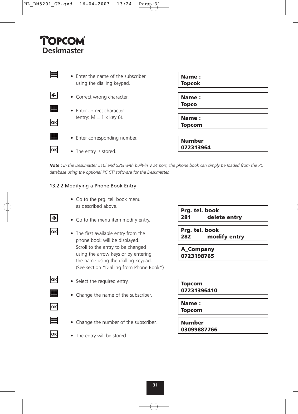 Deskmaster | Topcom DESKMASTER 520 User Manual | Page 31 / 52