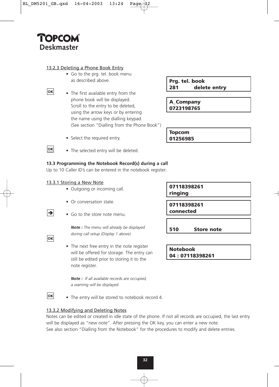 Deskmaster | Topcom DESKMASTER 520 User Manual | Page 32 / 52