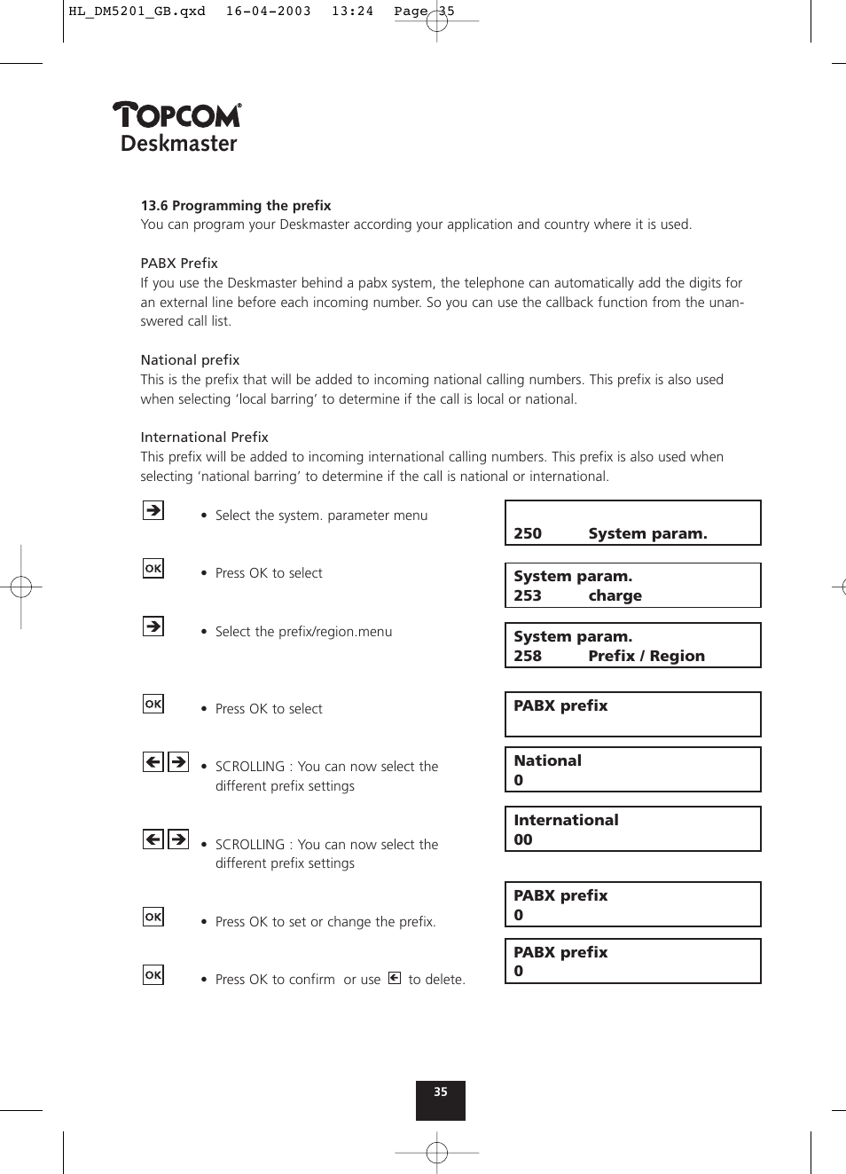 Deskmaster | Topcom DESKMASTER 520 User Manual | Page 35 / 52