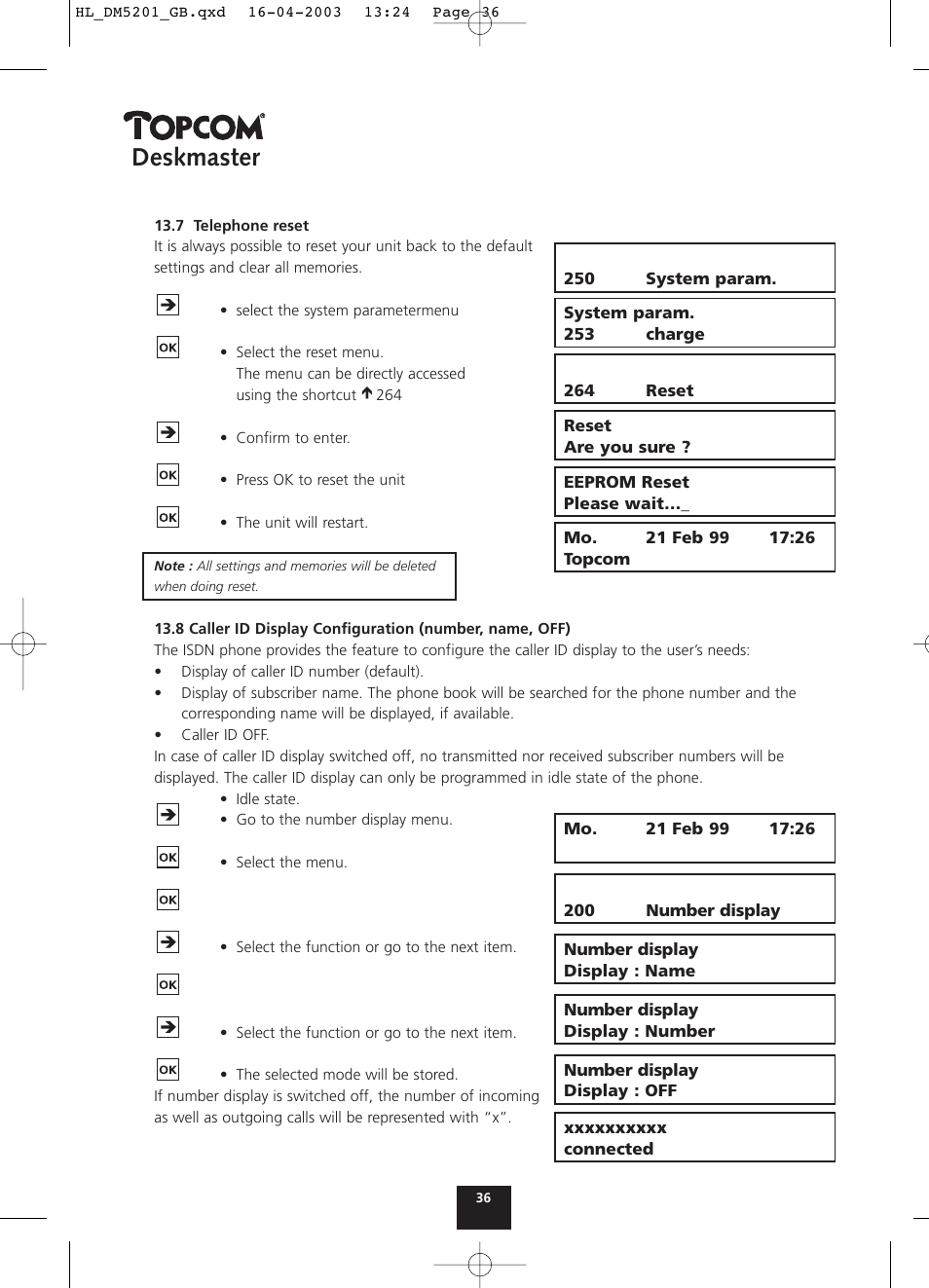 Deskmaster | Topcom DESKMASTER 520 User Manual | Page 36 / 52