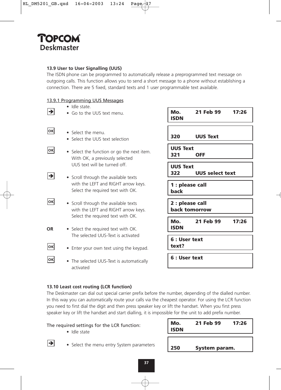 Deskmaster | Topcom DESKMASTER 520 User Manual | Page 37 / 52