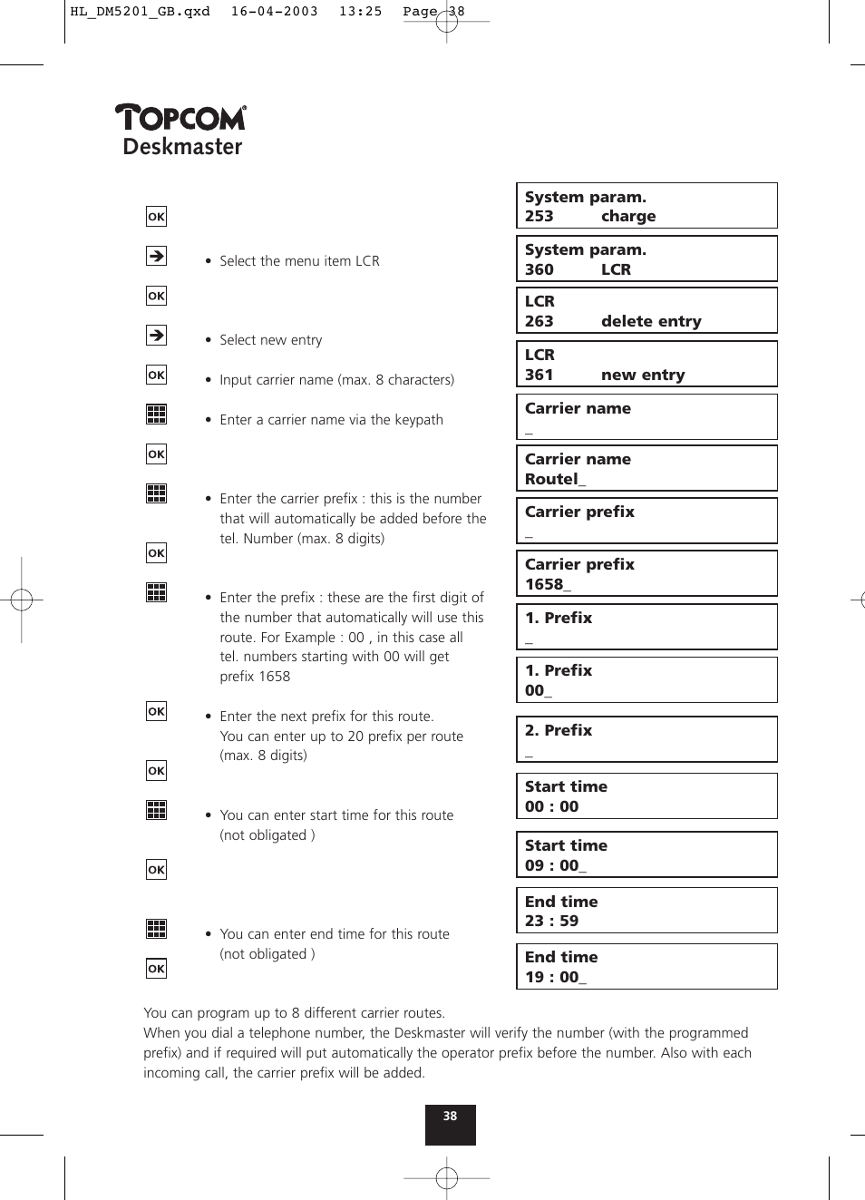Deskmaster | Topcom DESKMASTER 520 User Manual | Page 38 / 52