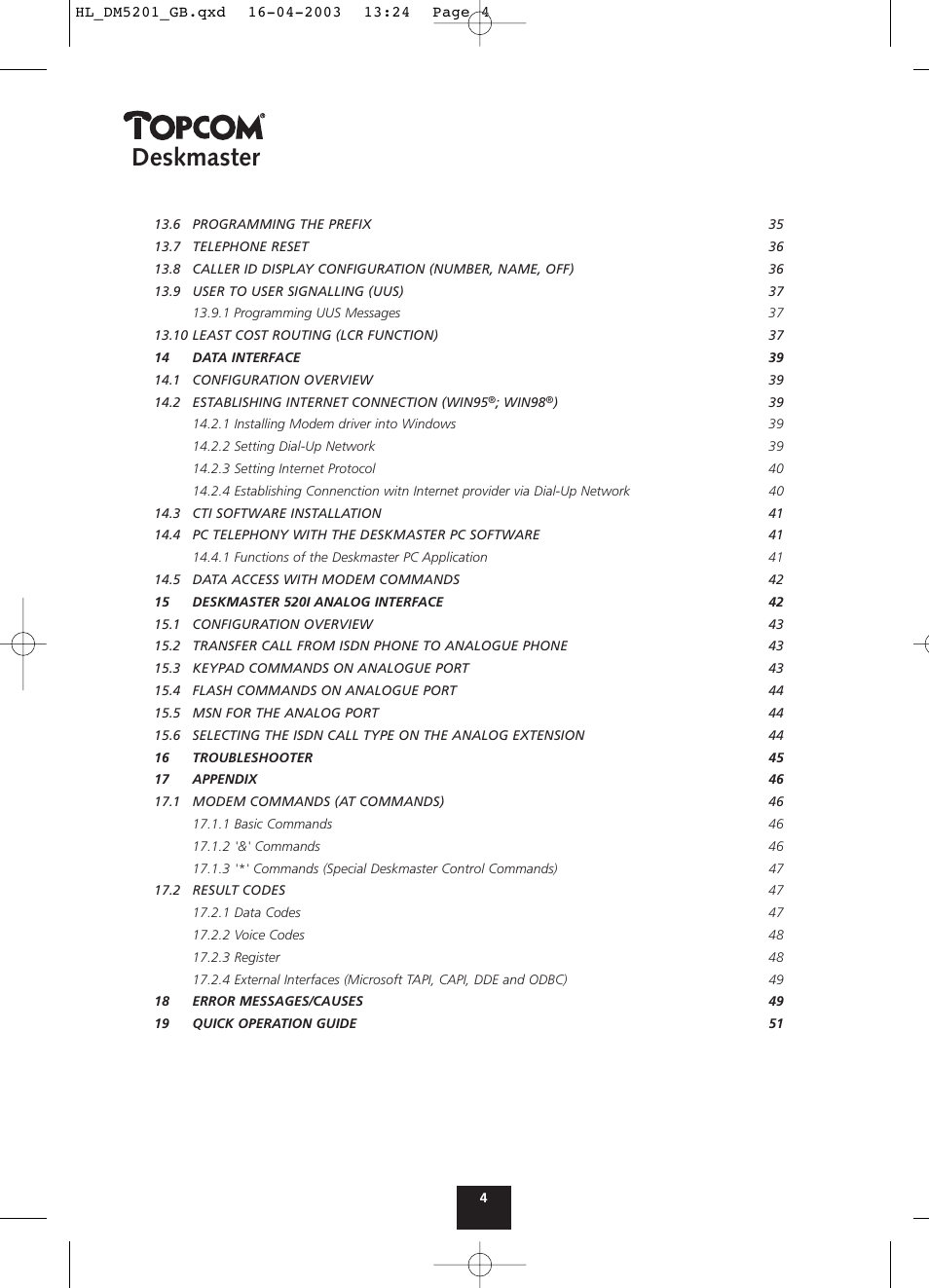 Deskmaster | Topcom DESKMASTER 520 User Manual | Page 4 / 52