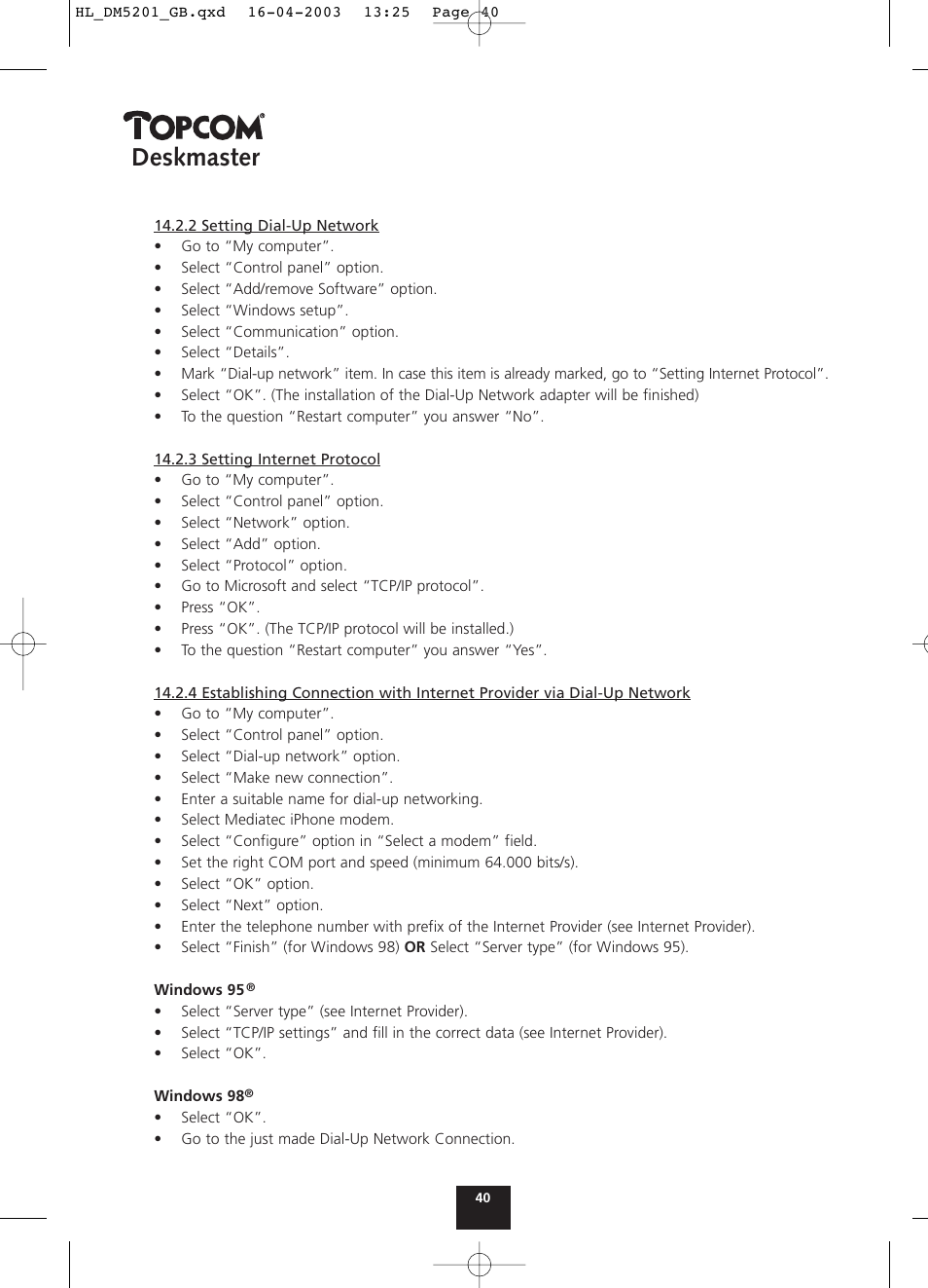 Deskmaster | Topcom DESKMASTER 520 User Manual | Page 40 / 52