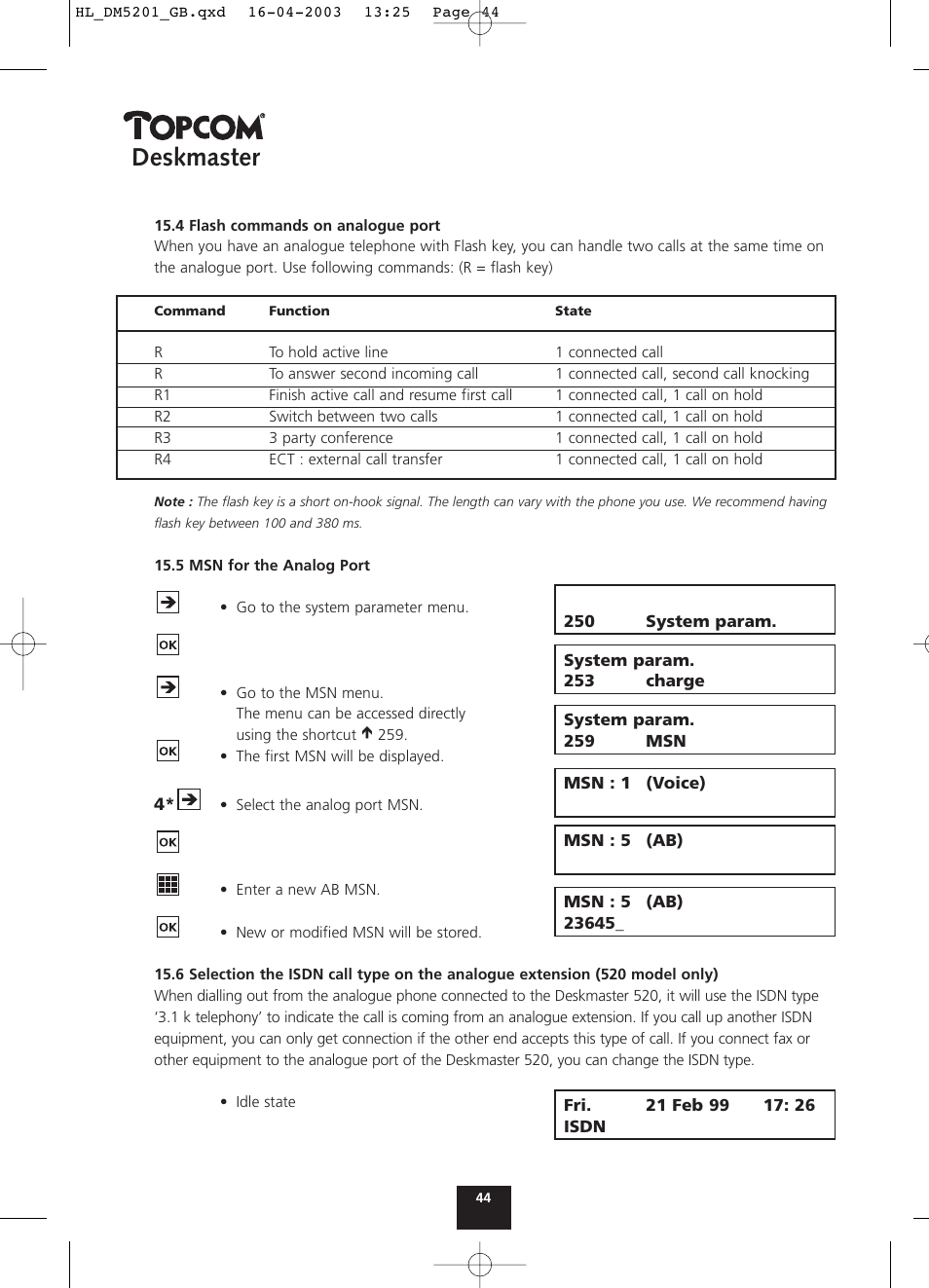 Deskmaster | Topcom DESKMASTER 520 User Manual | Page 44 / 52