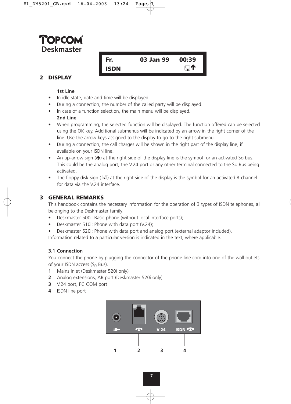 Deskmaster | Topcom DESKMASTER 520 User Manual | Page 7 / 52