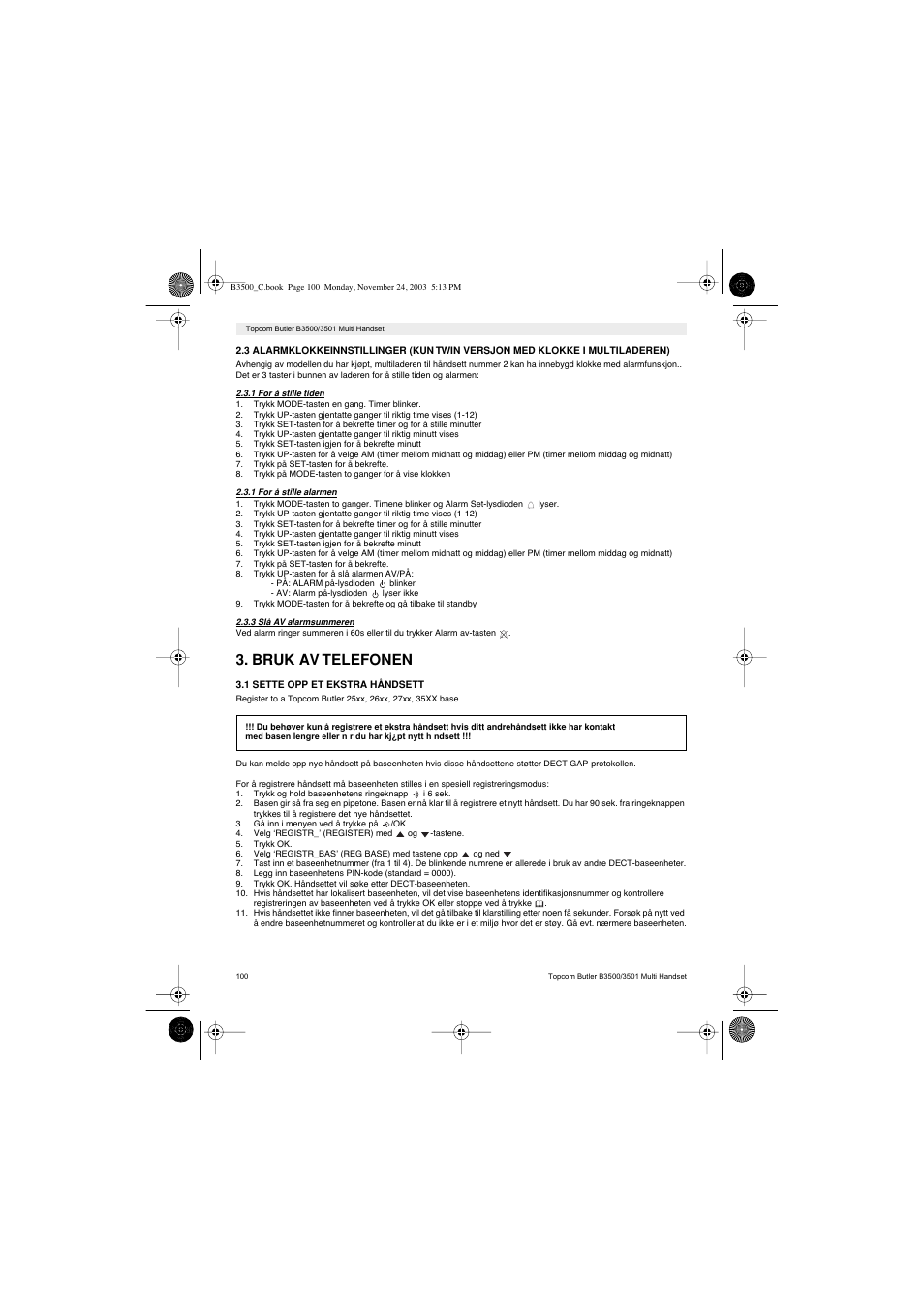Bruk av telefonen | Topcom Butler 3501 User Manual | Page 100 / 120
