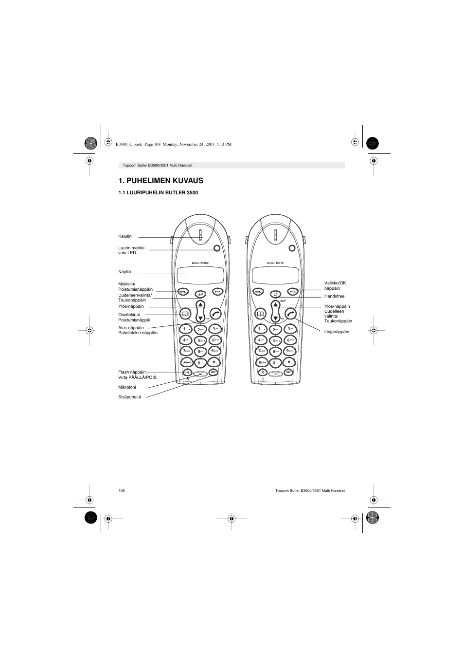 Puhelimen kuvaus | Topcom Butler 3501 User Manual | Page 108 / 120