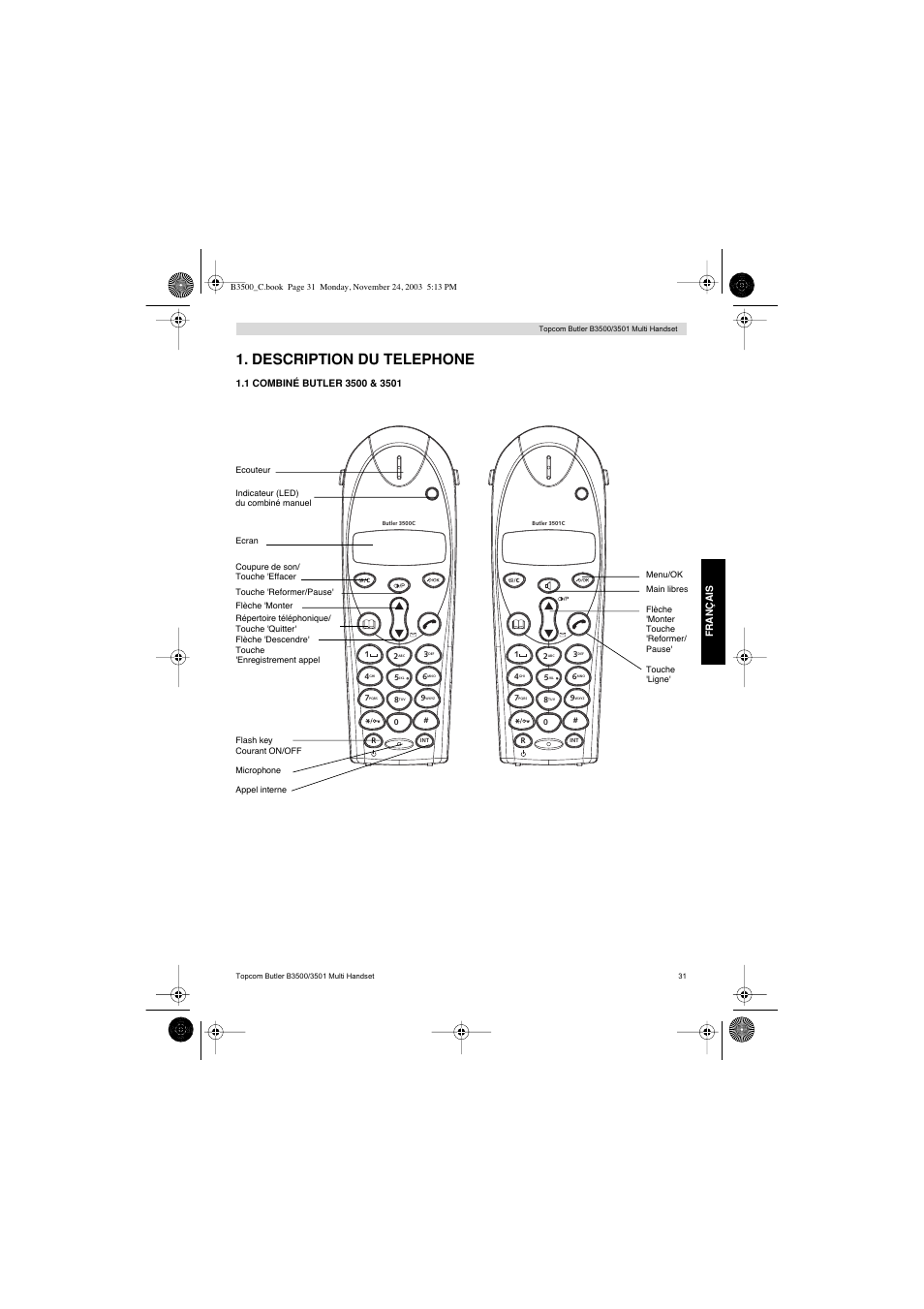 Description du telephone | Topcom Butler 3501 User Manual | Page 31 / 120