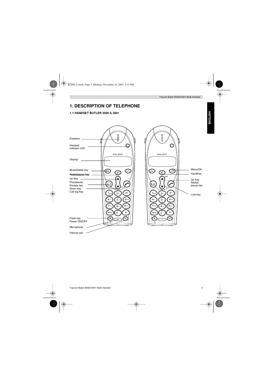 Description of telephone | Topcom Butler 3501 User Manual | Page 5 / 120