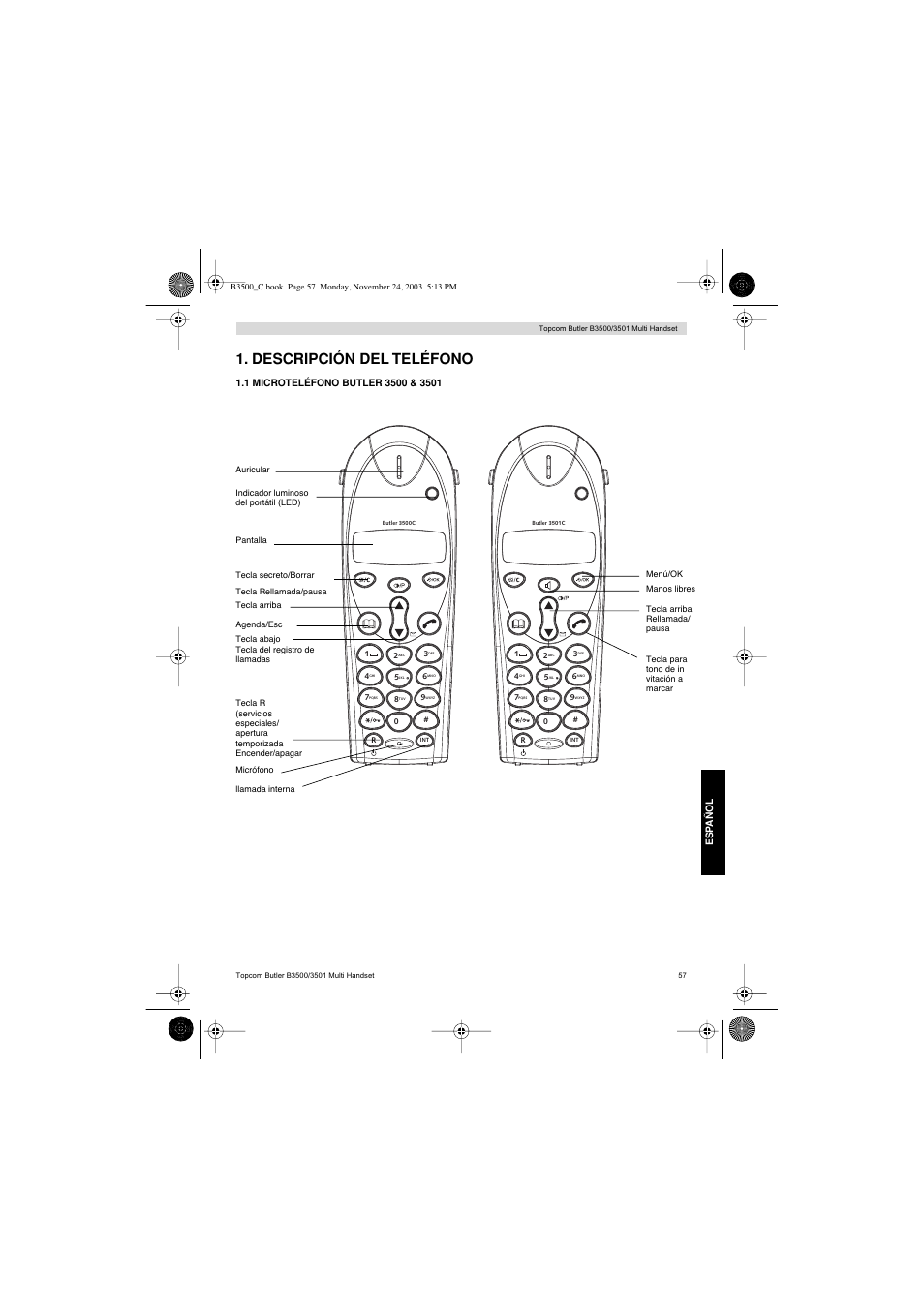 Descripción del teléfono | Topcom Butler 3501 User Manual | Page 57 / 120