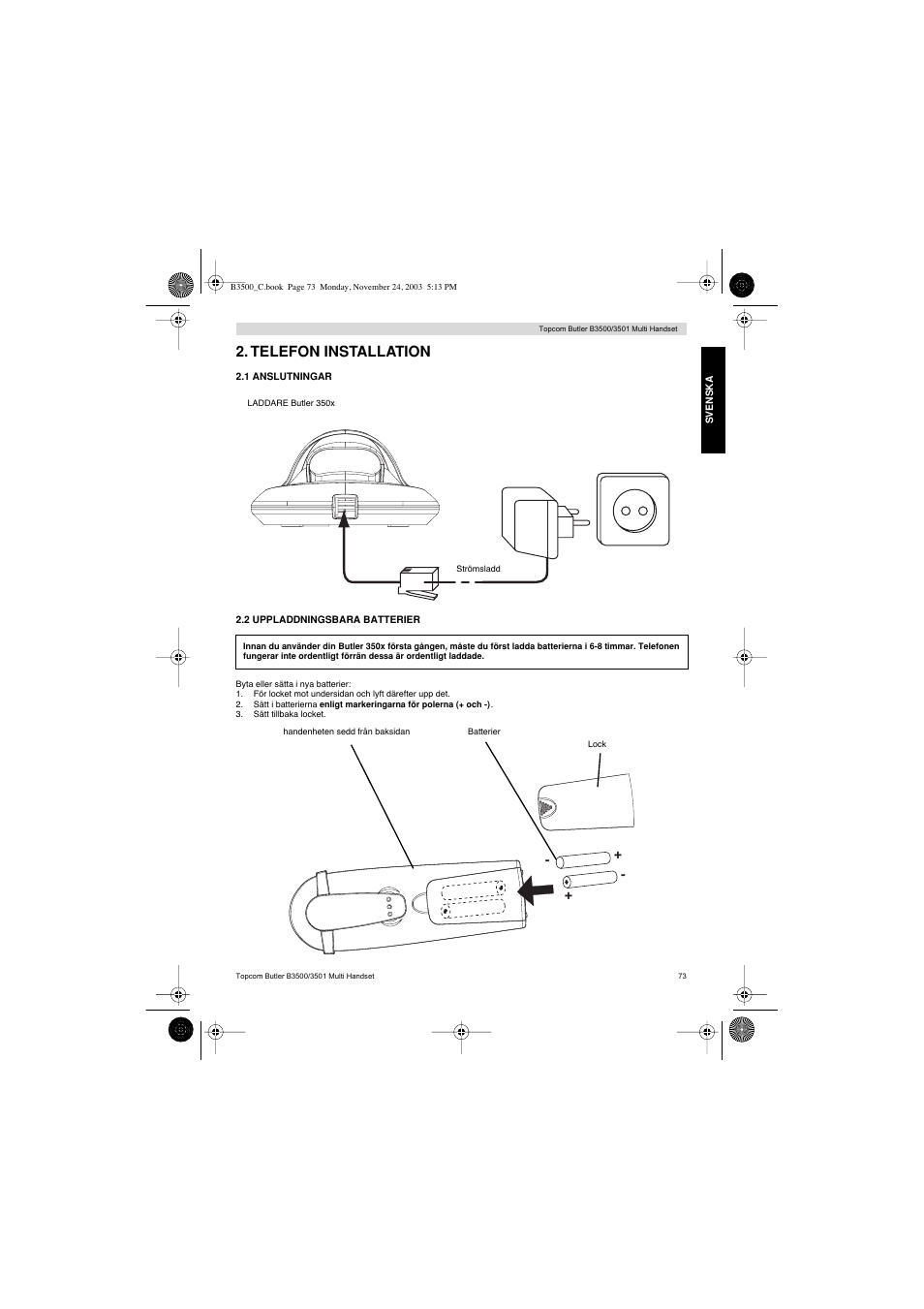 Telefon installation | Topcom Butler 3501 User Manual | Page 73 / 120