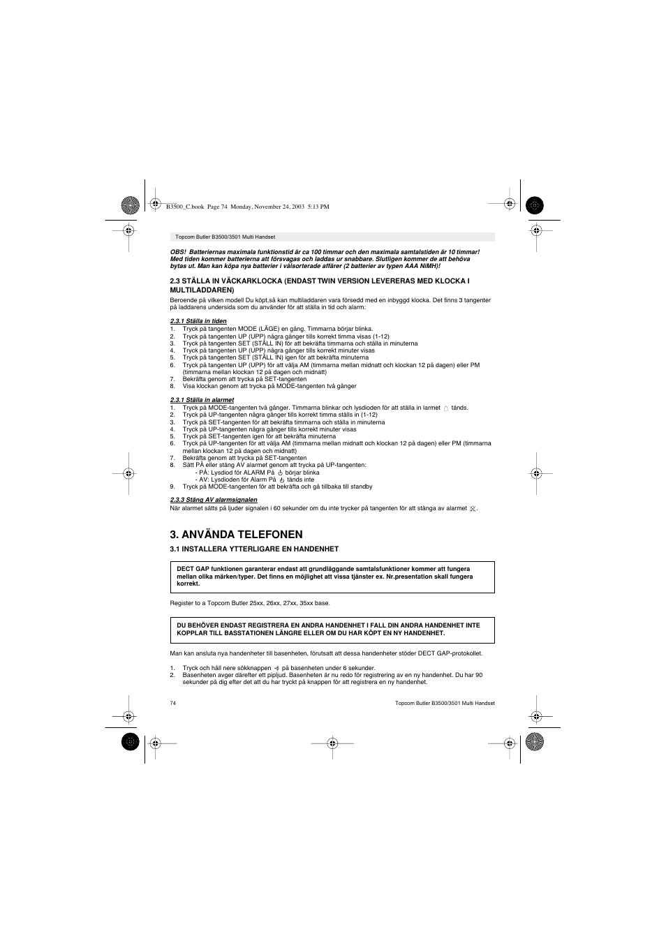 Använda telefonen | Topcom Butler 3501 User Manual | Page 74 / 120