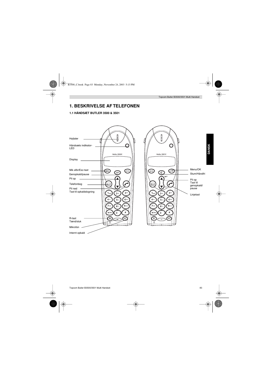 Beskrivelse af telefonen | Topcom Butler 3501 User Manual | Page 83 / 120
