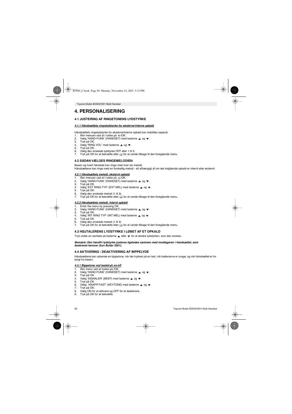 Personalisering | Topcom Butler 3501 User Manual | Page 90 / 120