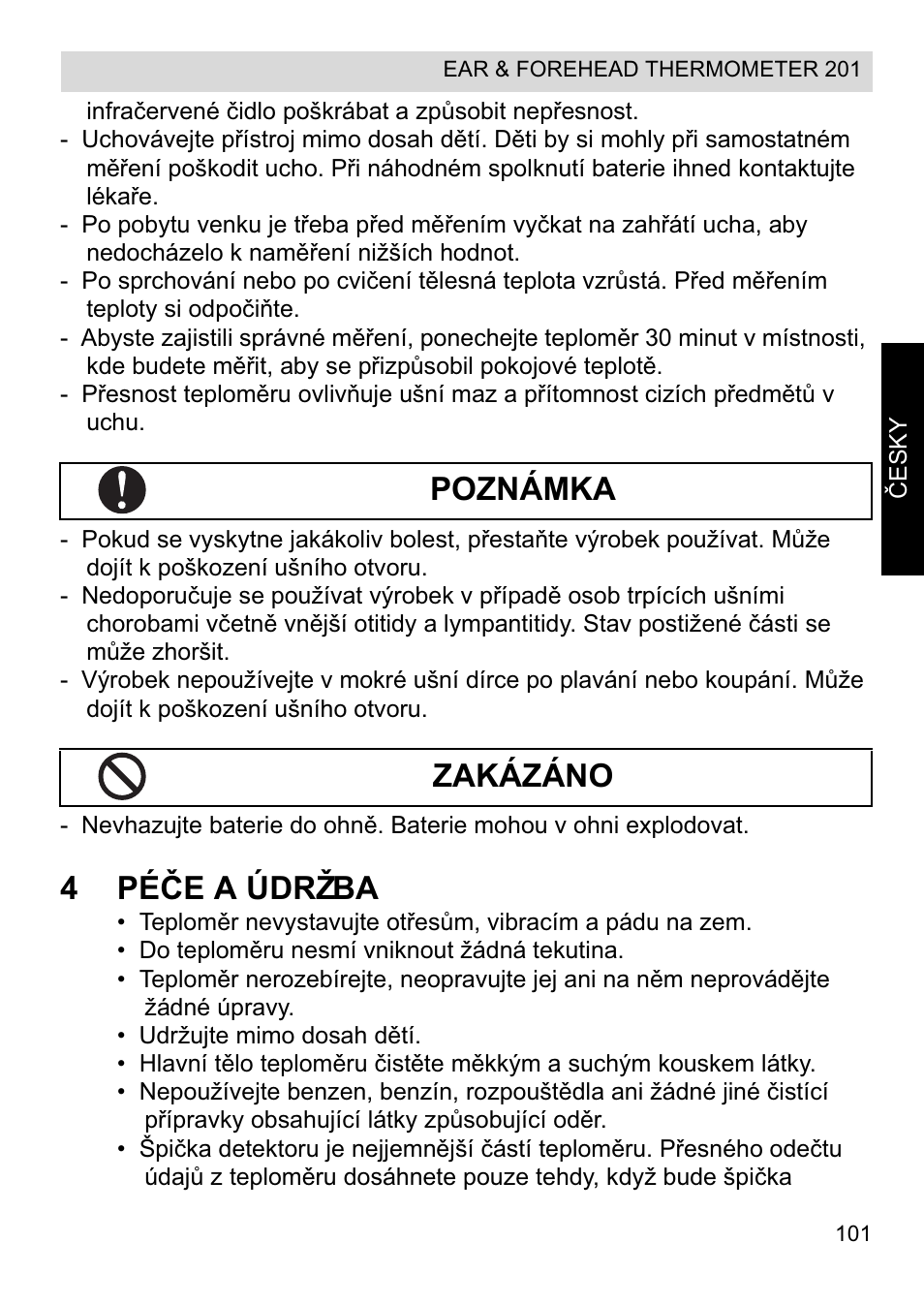 4péýe a údržba, Poznámka zakázáno | Topcom CE0123 User Manual | Page 101 / 156