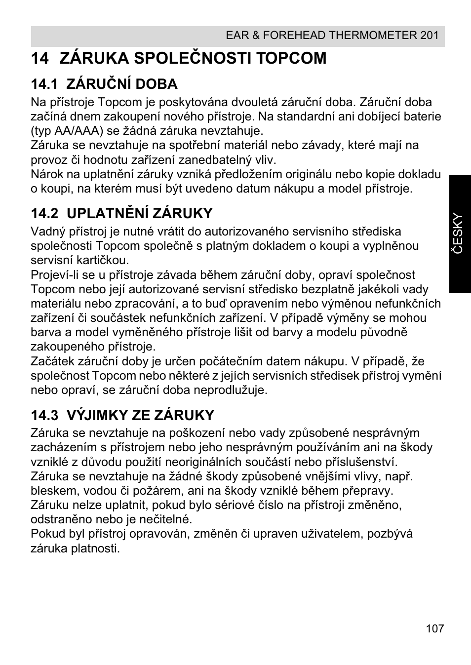 14 záruka spoleýnosti topcom | Topcom CE0123 User Manual | Page 107 / 156