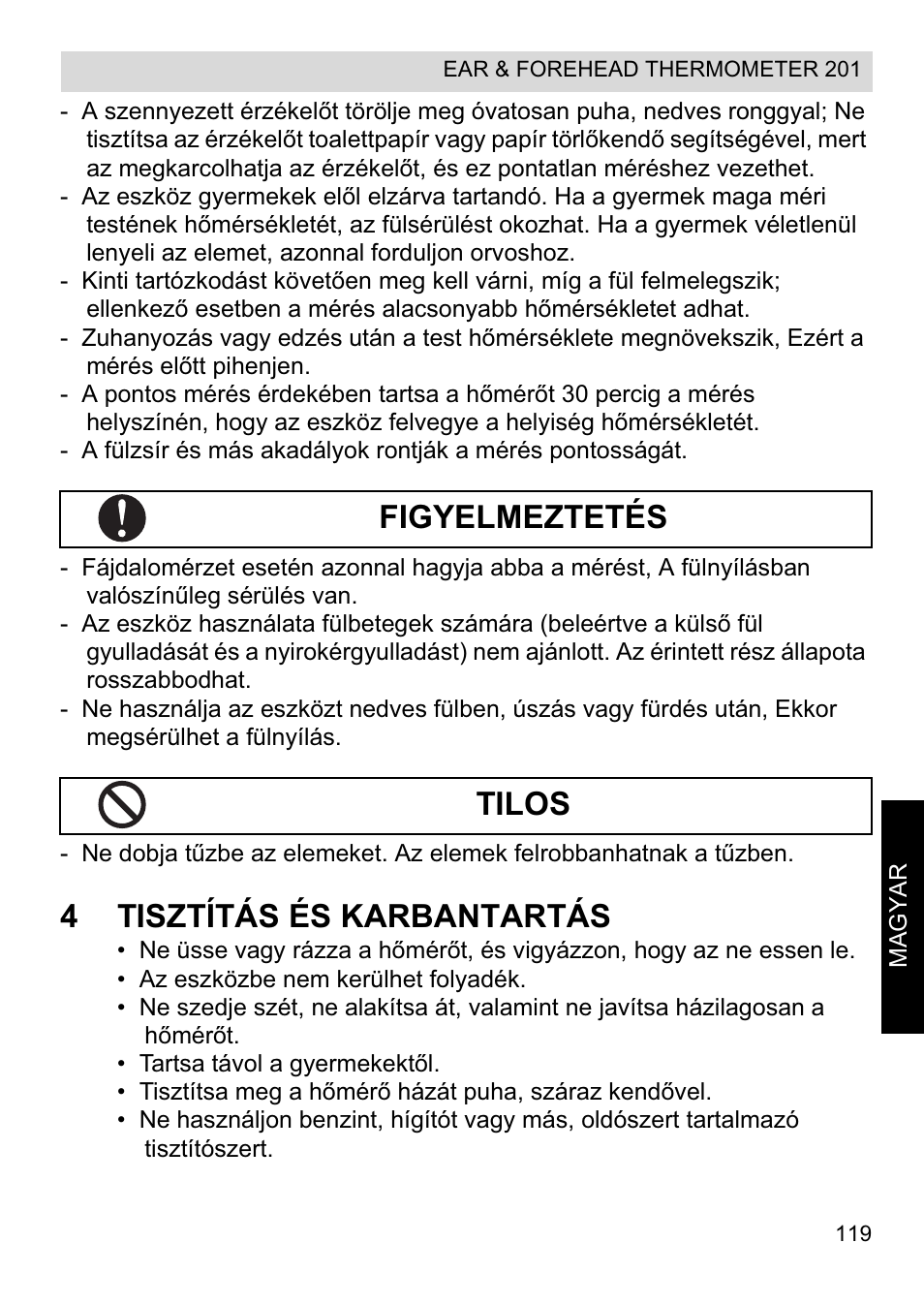 4tisztítás és karbantartás, Figyelmeztetés tilos | Topcom CE0123 User Manual | Page 119 / 156