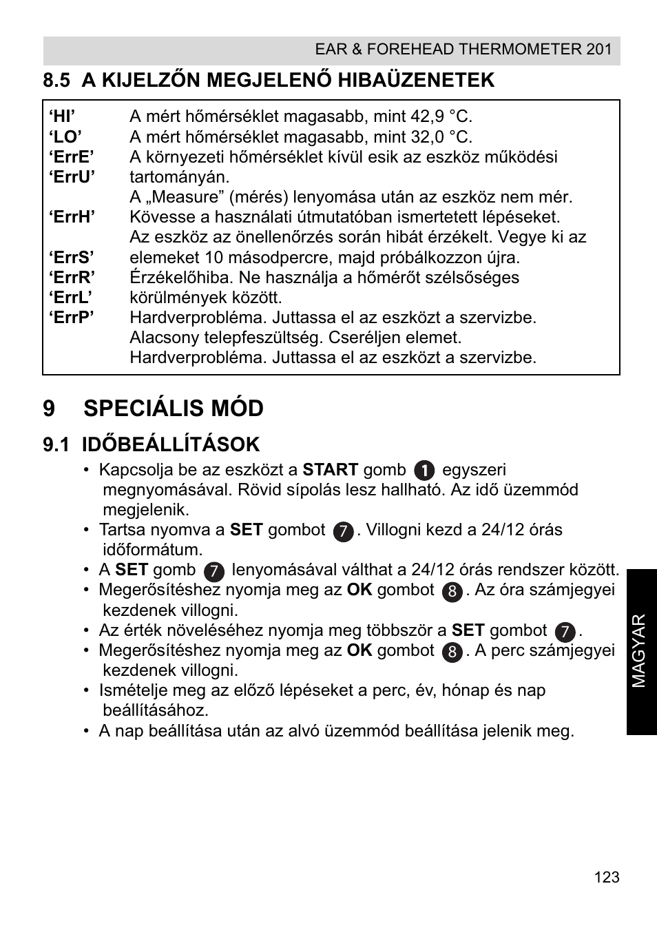 9speciális mód | Topcom CE0123 User Manual | Page 123 / 156