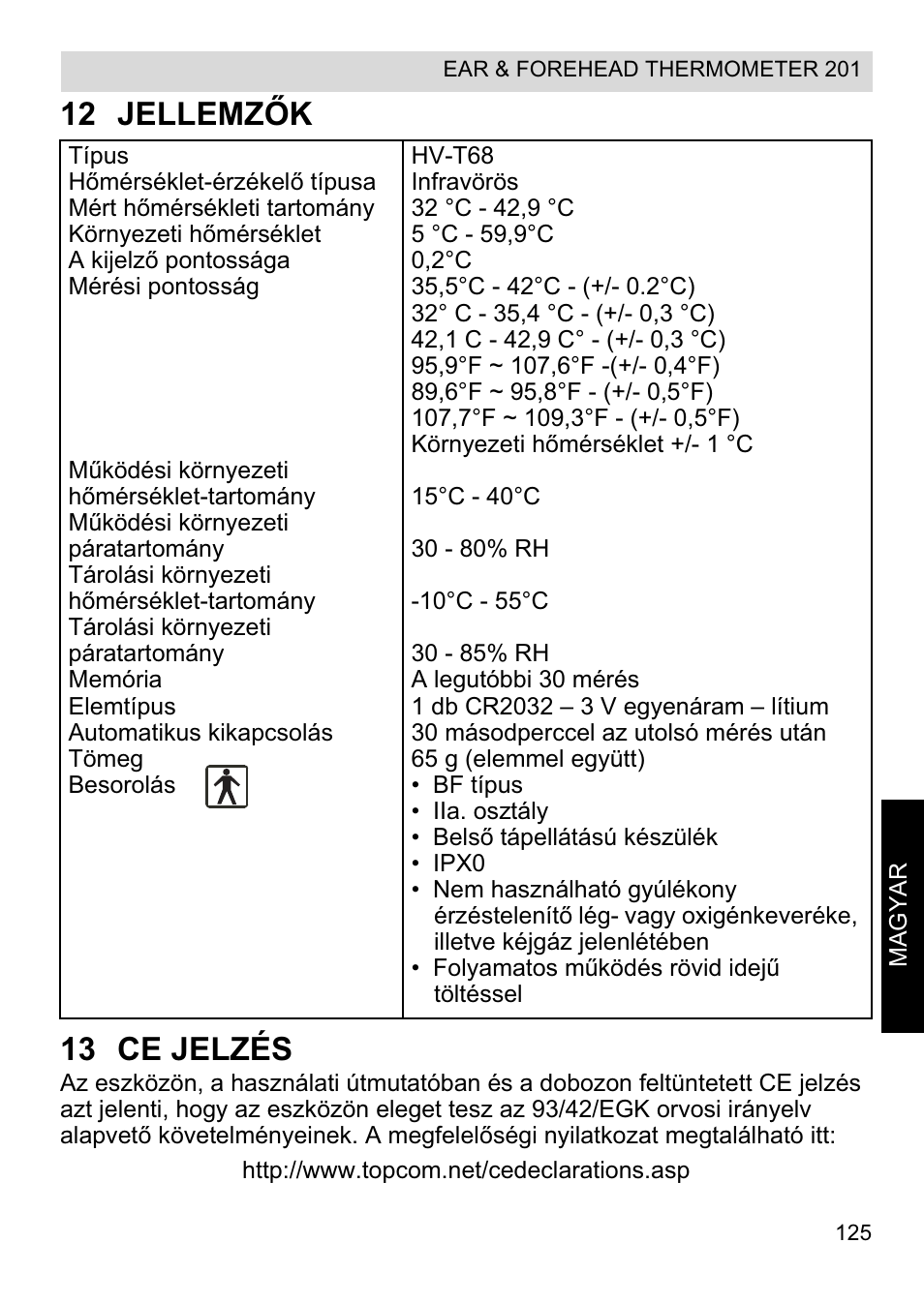 12 jellemzėk 13 ce jelzés | Topcom CE0123 User Manual | Page 125 / 156