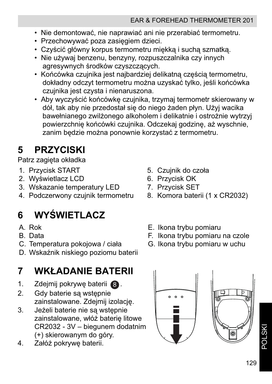 5przyciski, 6wyĝwietlacz 7 wkàadanie baterii | Topcom CE0123 User Manual | Page 129 / 156