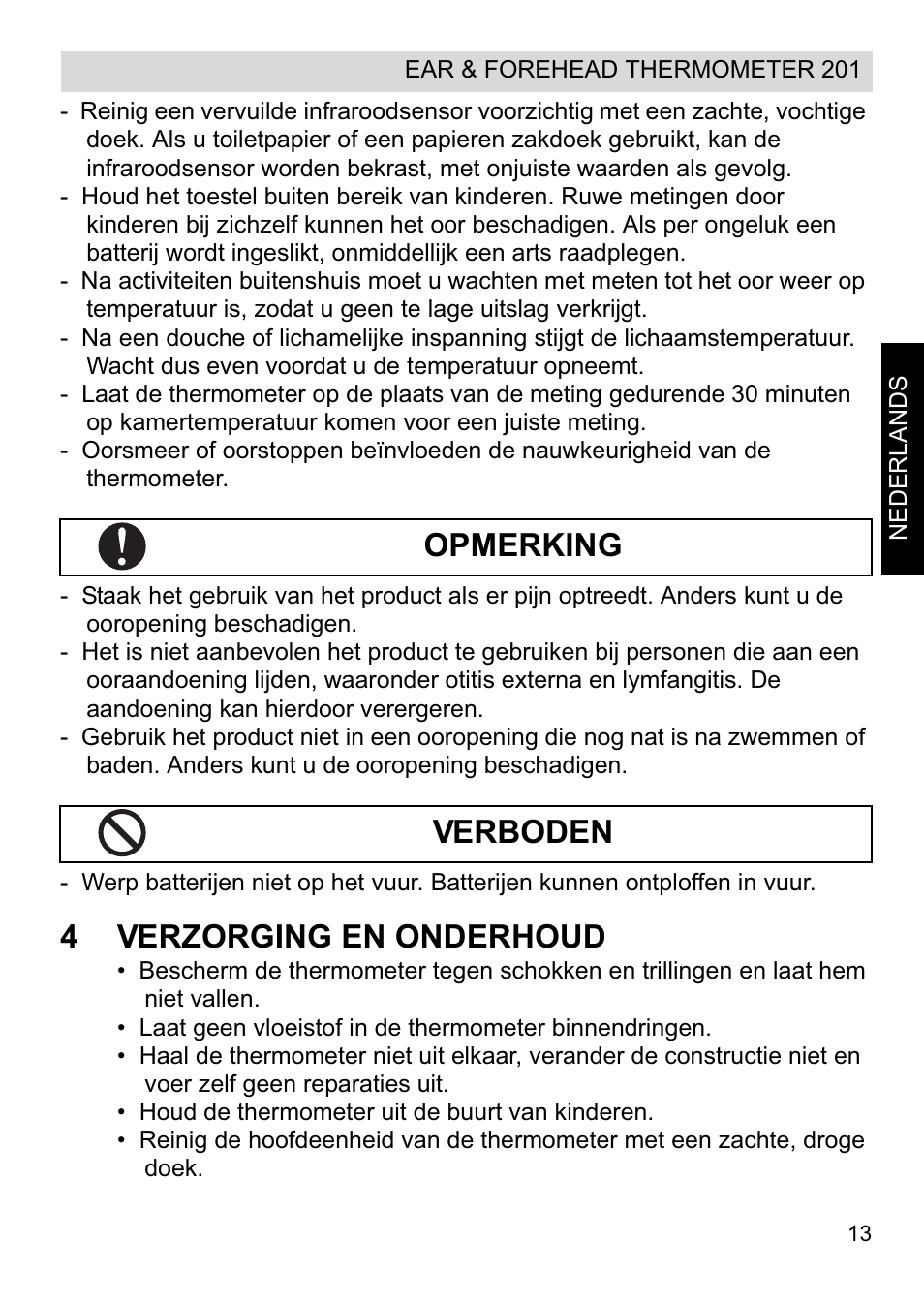 4verzorging en onderhoud, Opmerking verboden | Topcom CE0123 User Manual | Page 13 / 156