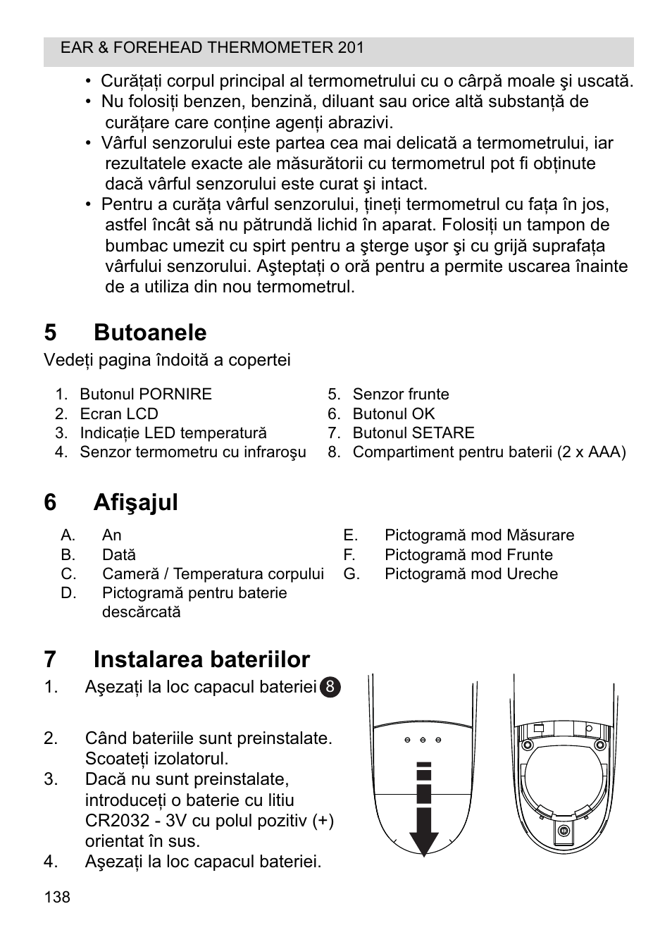 5butoanele, 6afiúajul 7 instalarea bateriilor | Topcom CE0123 User Manual | Page 138 / 156