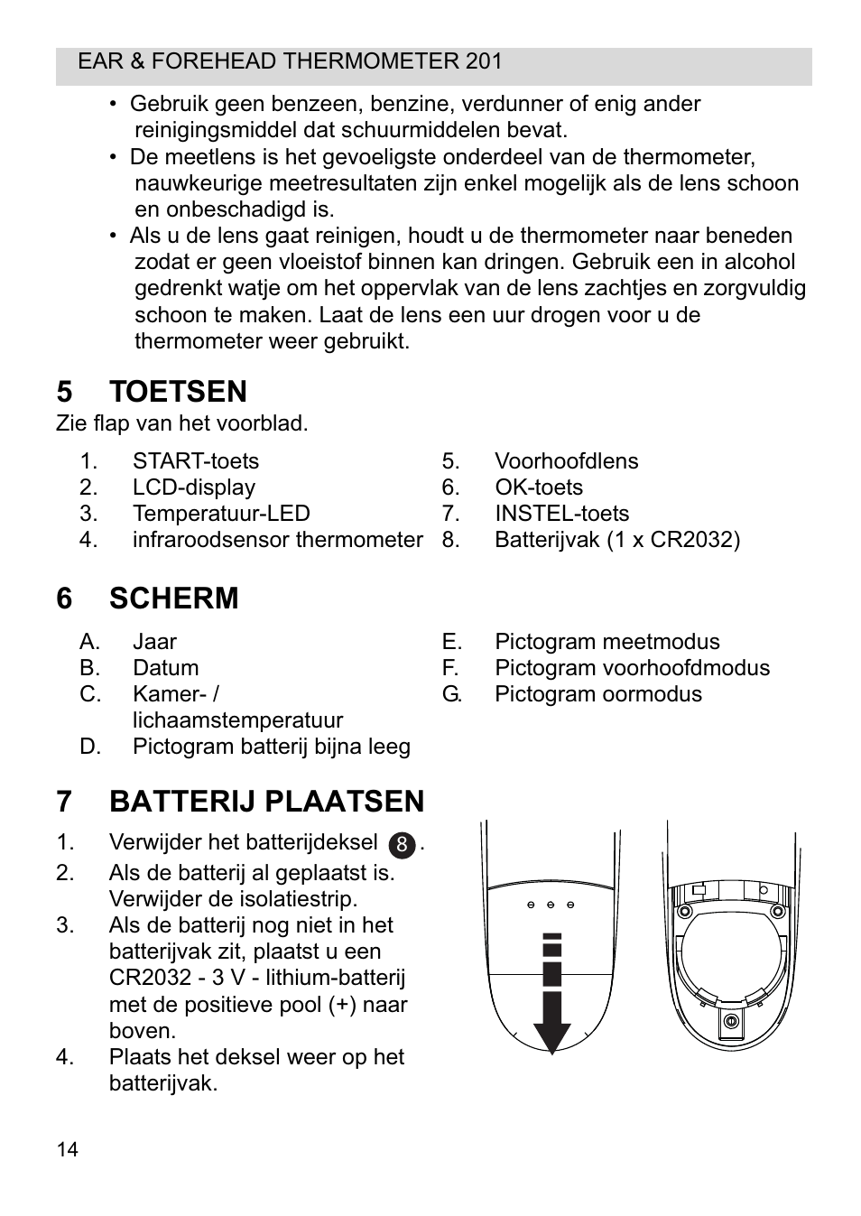 5toetsen, 6scherm 7 batterij plaatsen | Topcom CE0123 User Manual | Page 14 / 156