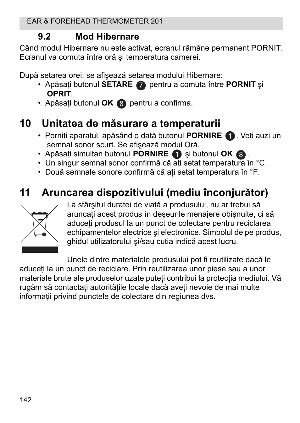 10 unitatea de măsurare a temperaturii, 11 aruncarea dispozitivului (mediu înconjurător) | Topcom CE0123 User Manual | Page 142 / 156