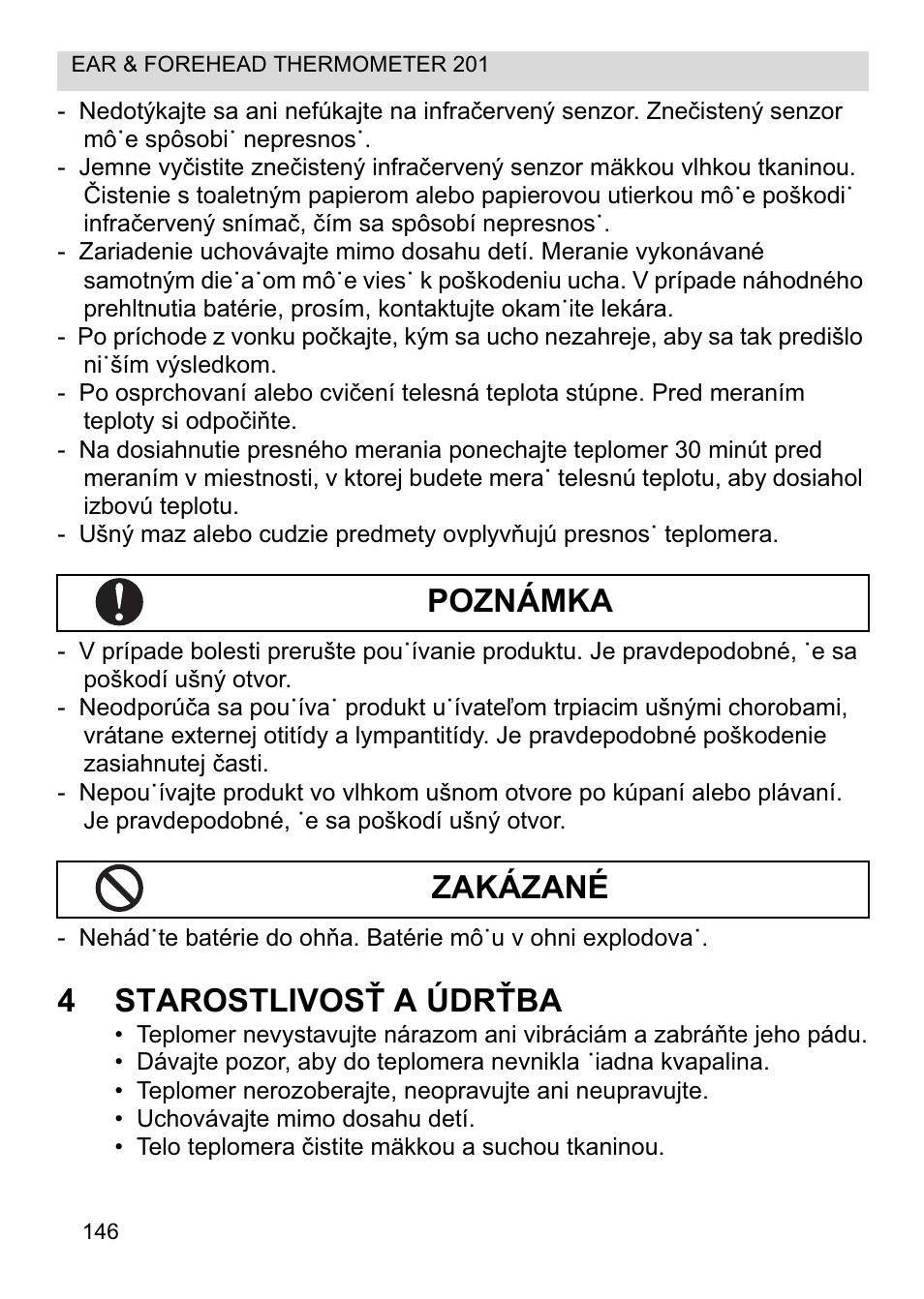 4starostlivosġ a údrġba, Poznámka zakázané | Topcom CE0123 User Manual | Page 146 / 156