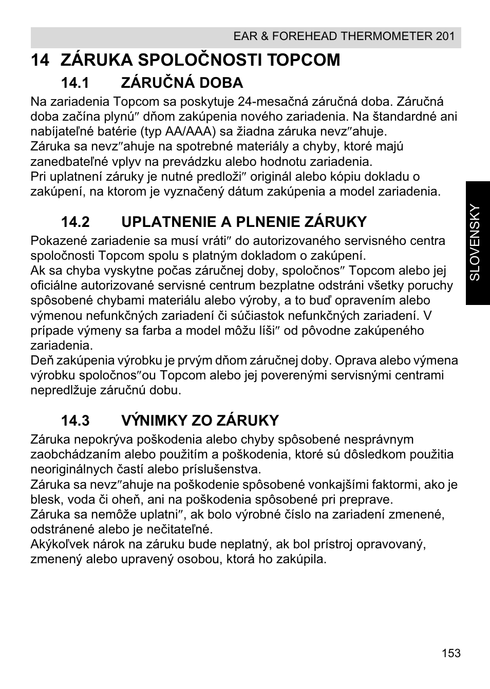 14 záruka spoloýnosti topcom | Topcom CE0123 User Manual | Page 153 / 156