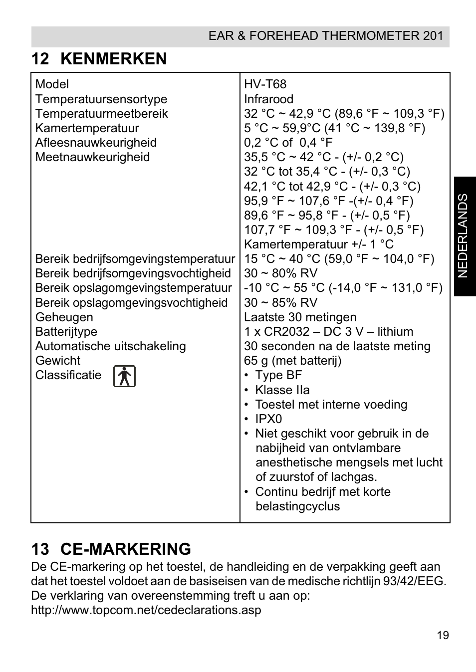 12 kenmerken 13 ce-markering | Topcom CE0123 User Manual | Page 19 / 156